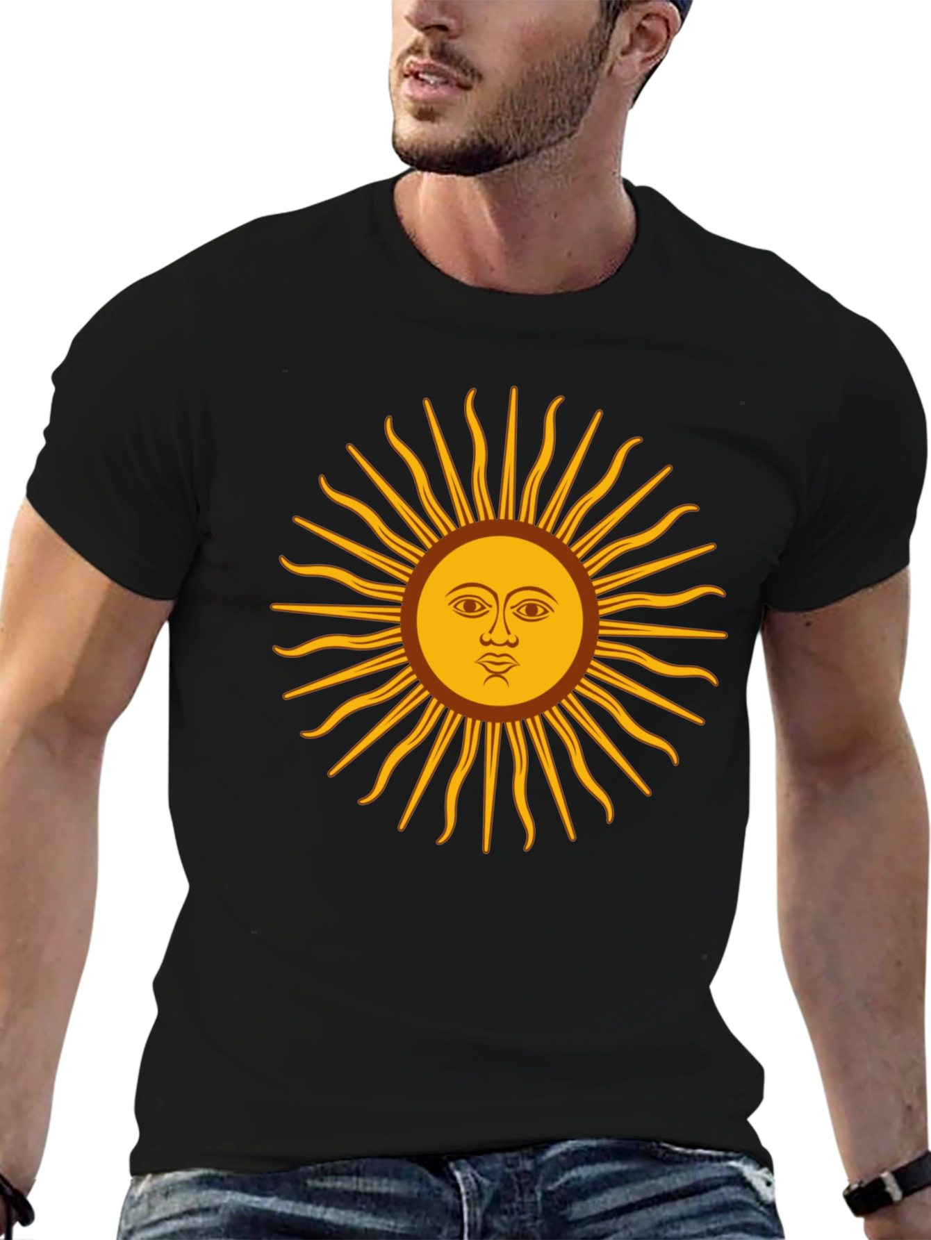 Sun Face Graphic Print Black T-Shirt