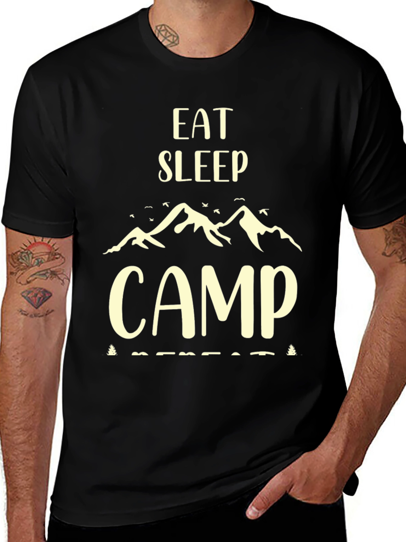 Eat Sleep Camp Repeat Black T-Shirt