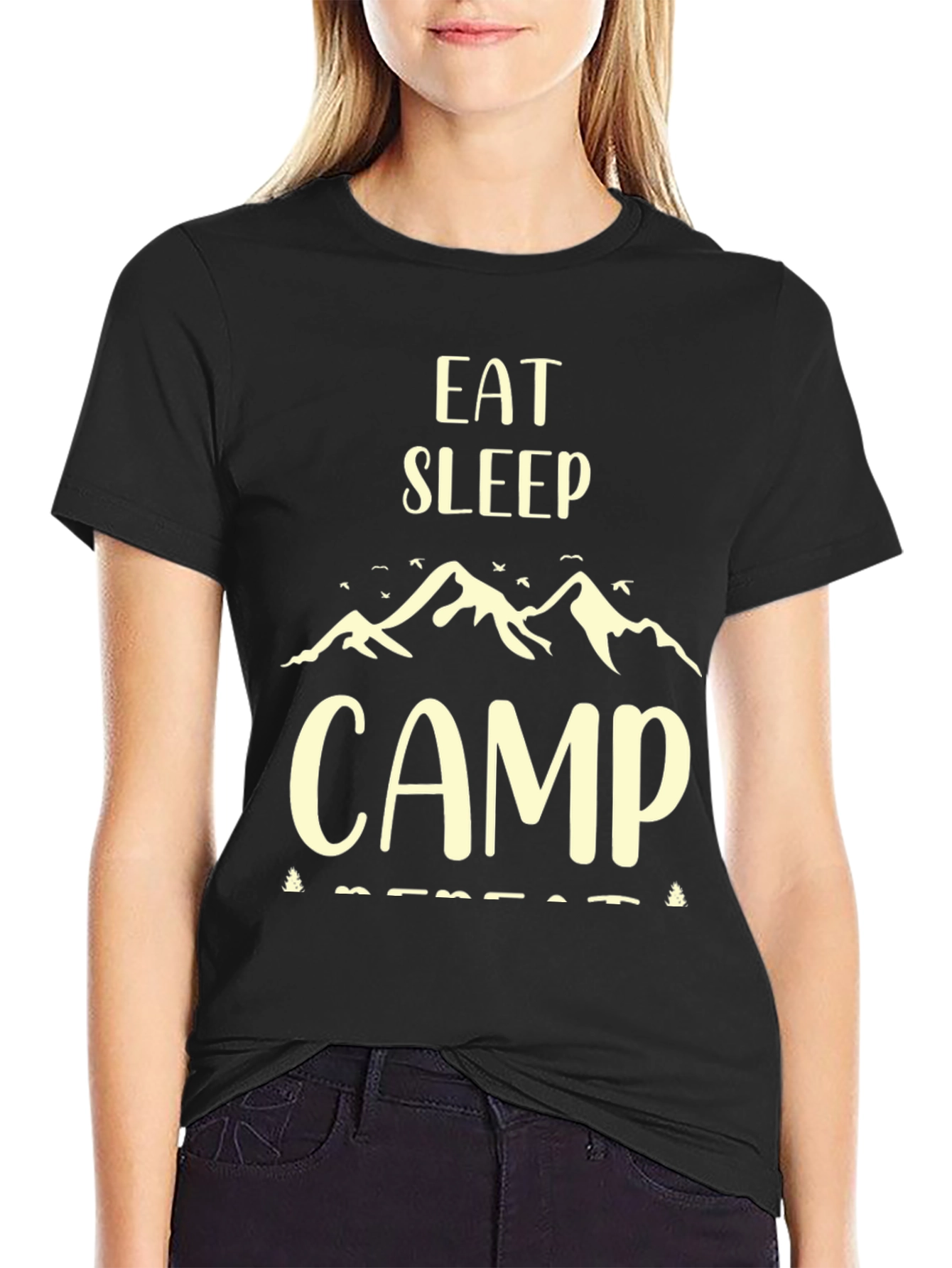 Eat Sleep Camp Repeat Black T-Shirt