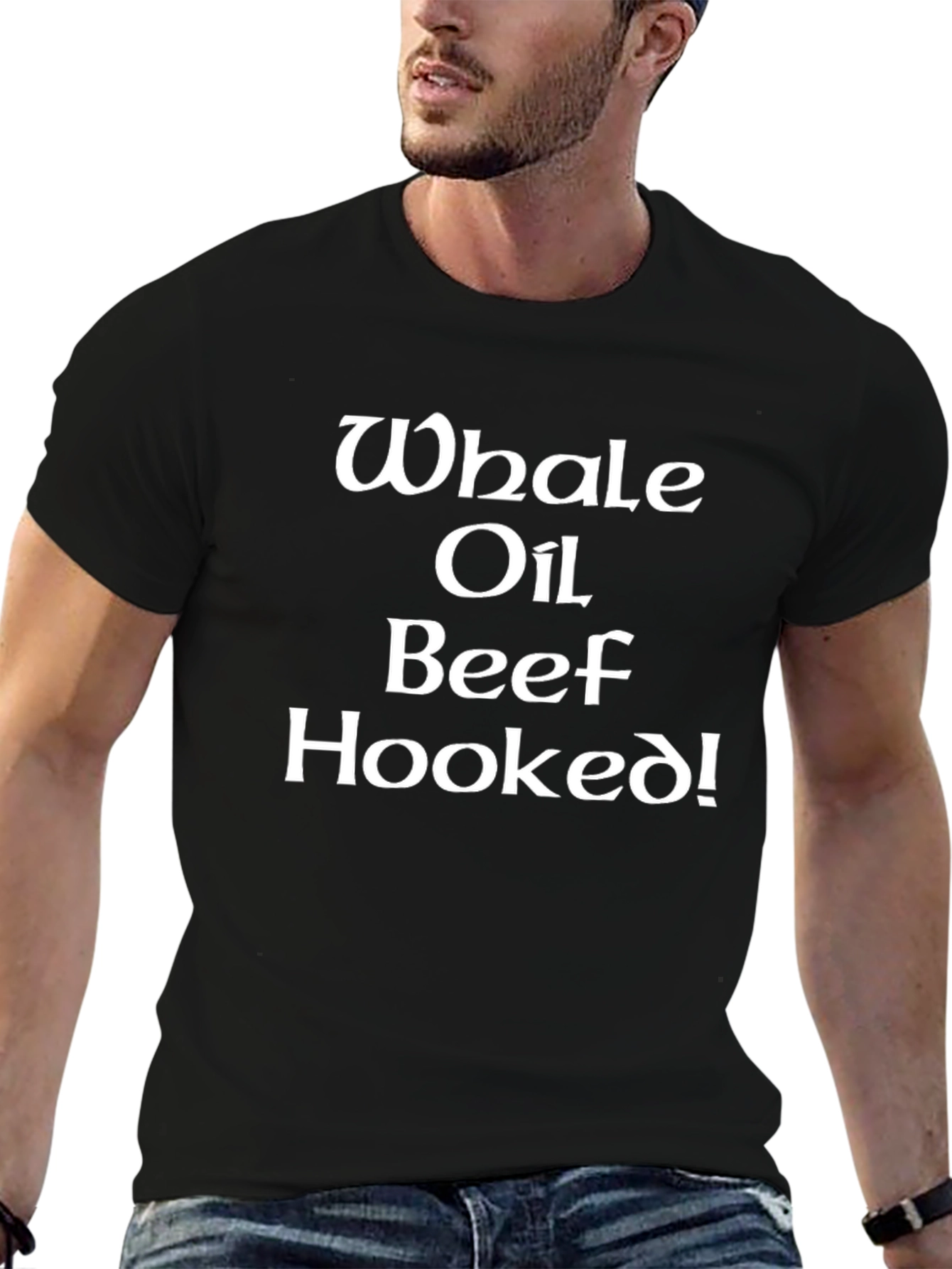 Whale Oil Beef Hooked! Black Graphic T-Shirt