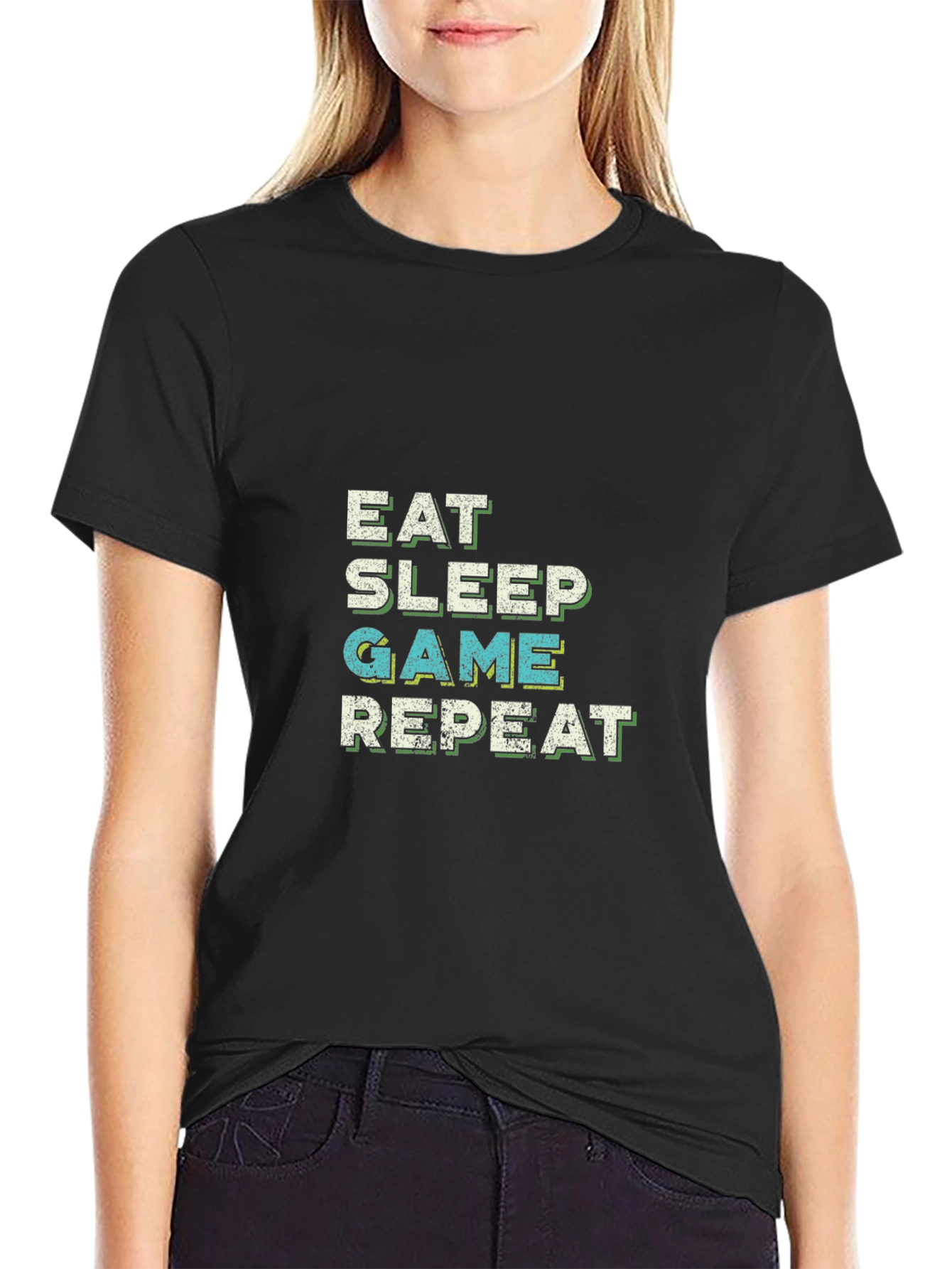 Eat Sleep Game Repeat Black T-Shirt