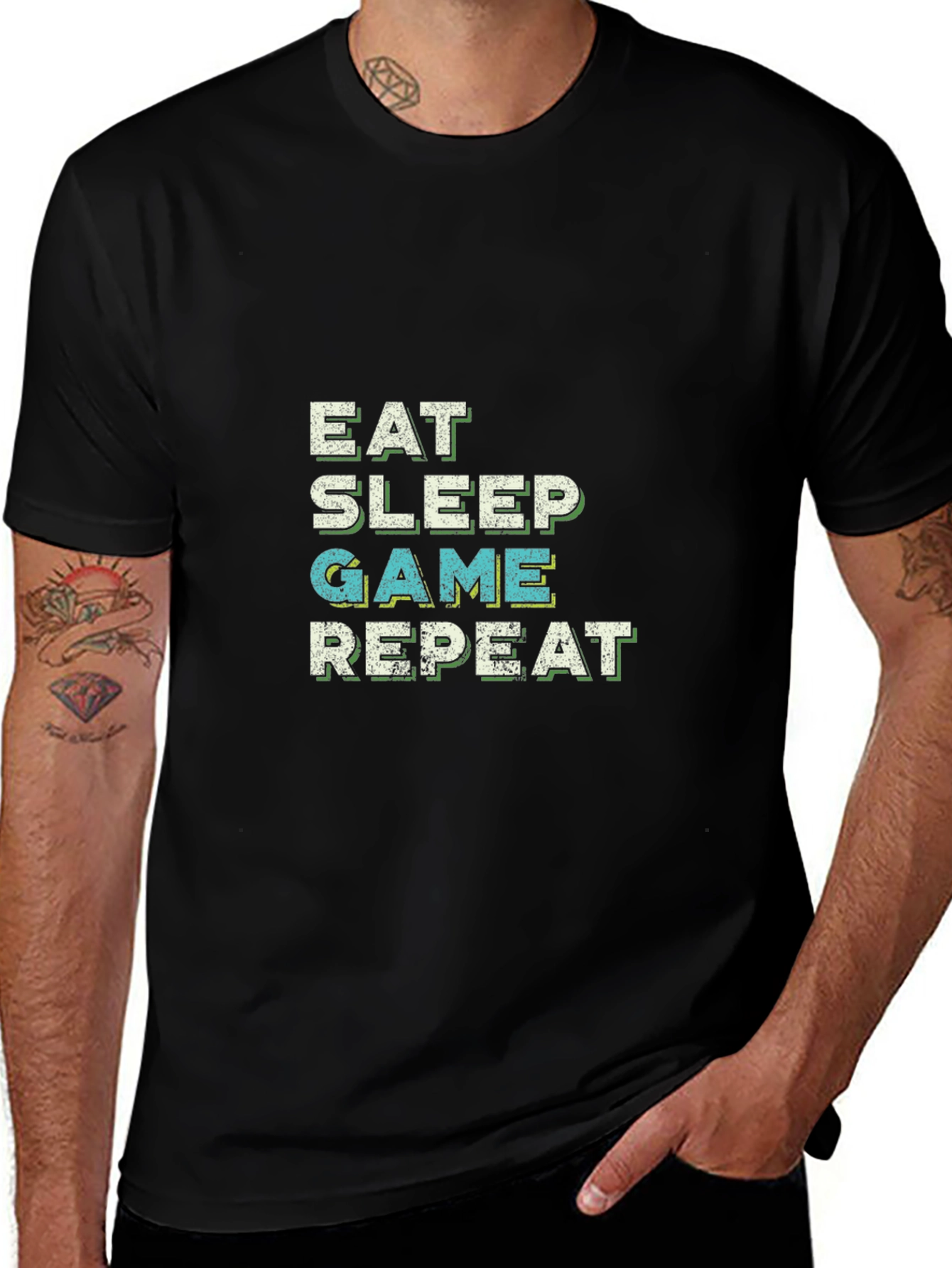 Eat Sleep Game Repeat Black T-Shirt