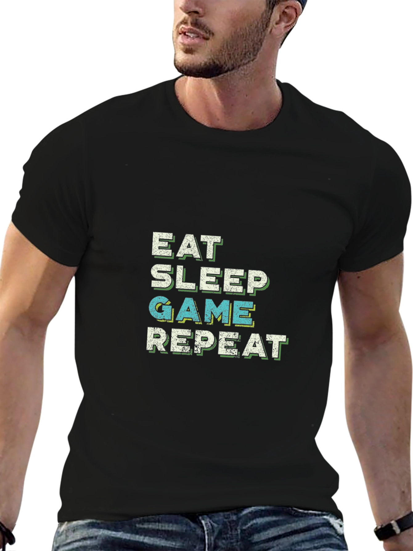 Eat Sleep Game Repeat Black T-Shirt