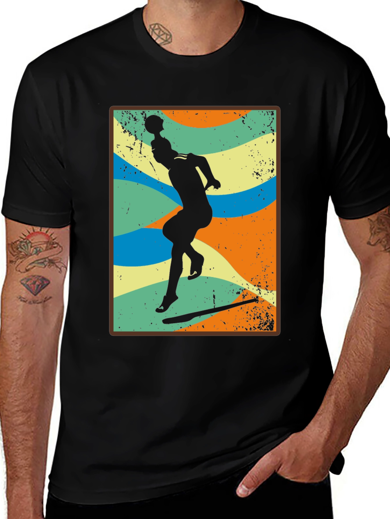 Retro Volleyball Player Black T-Shirt