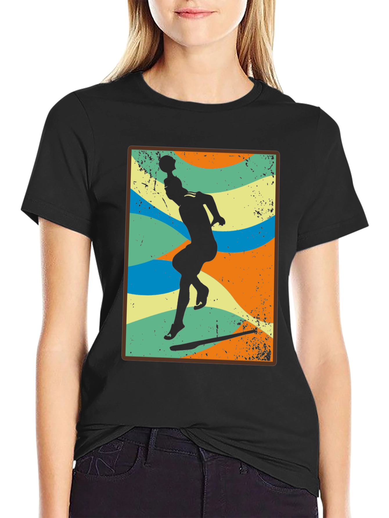 Retro Volleyball Player Black T-Shirt