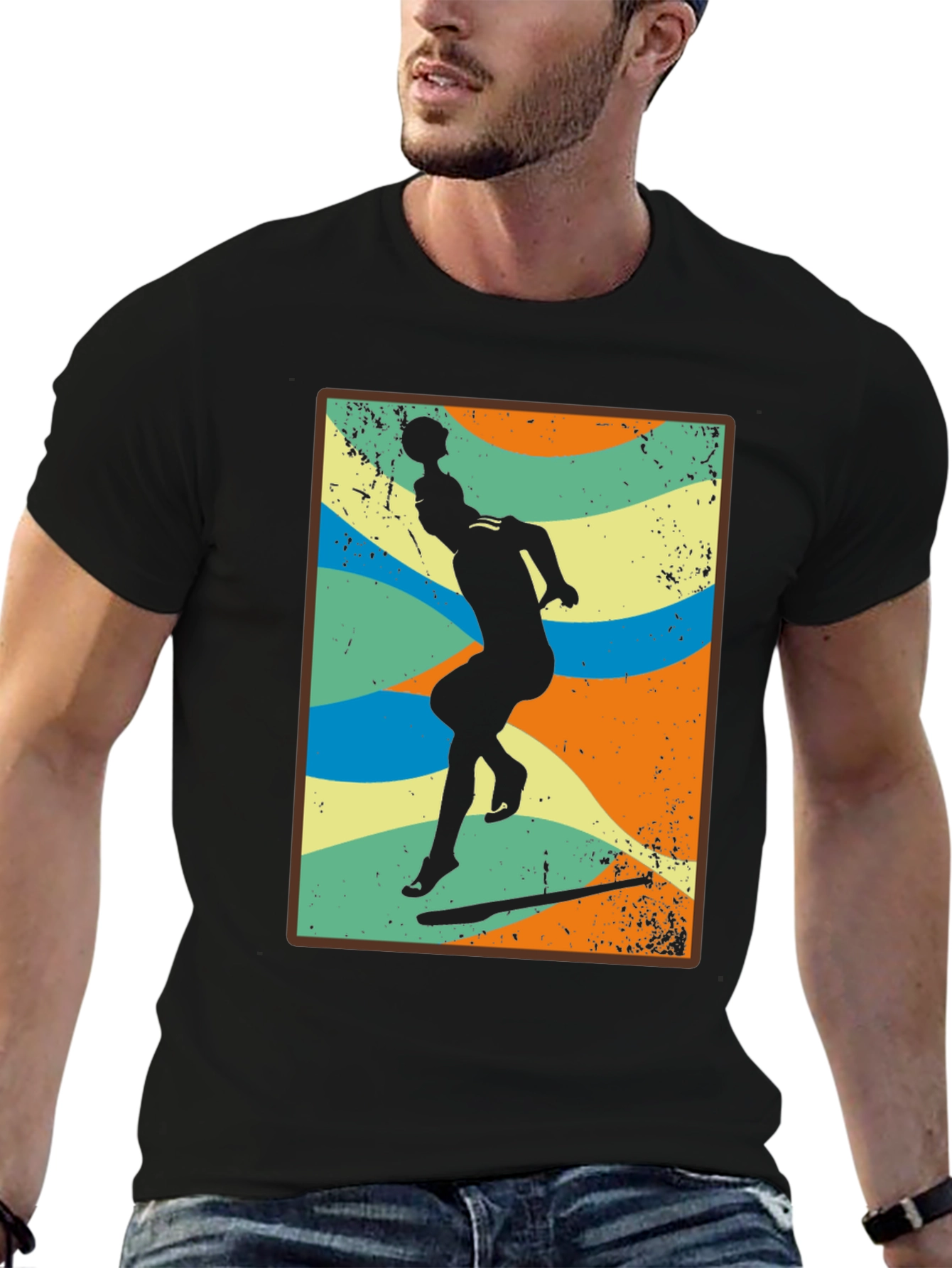 Retro Volleyball Player Black T-Shirt