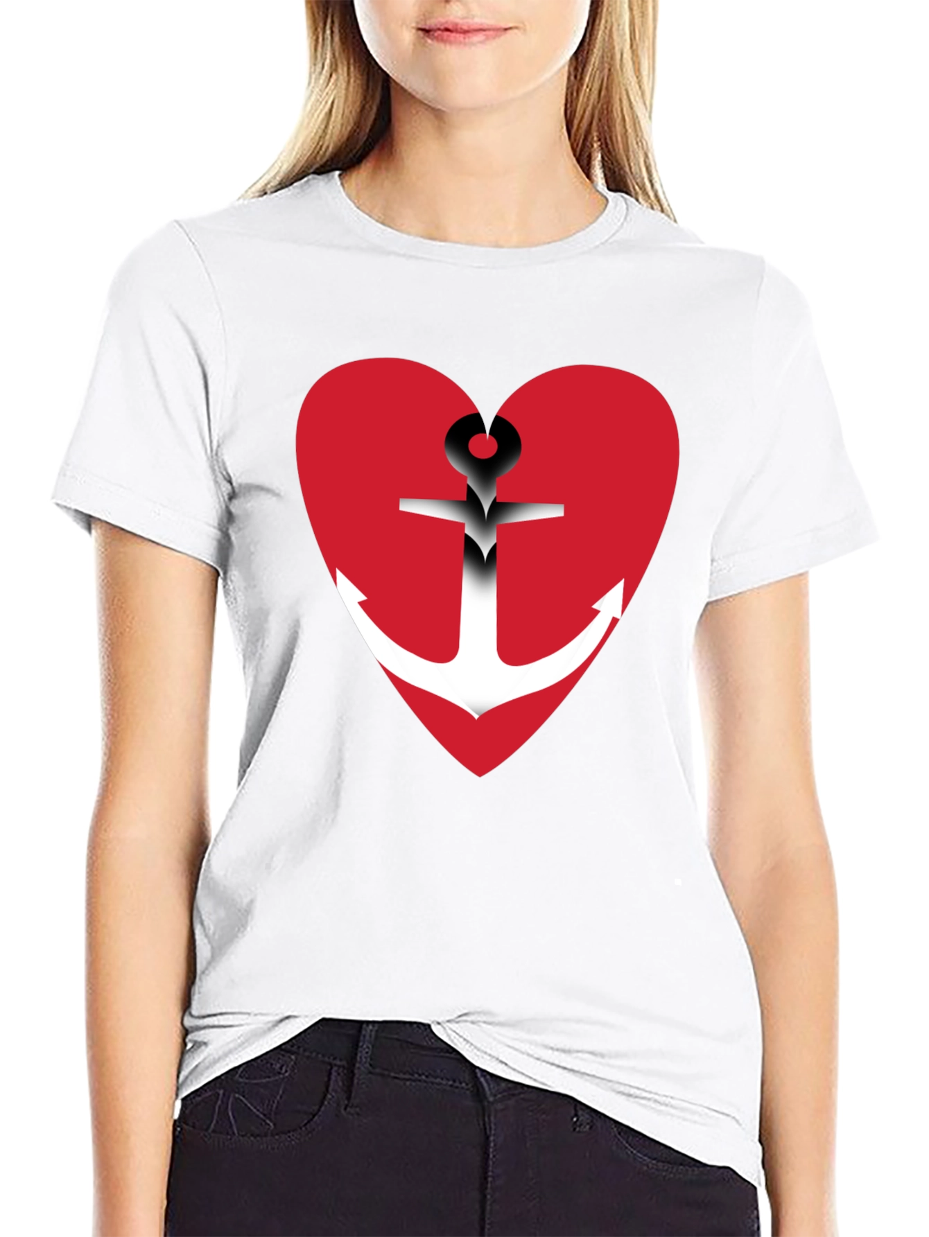 Anchor Heart Graphic T-Shirt - Black Cotton Blend