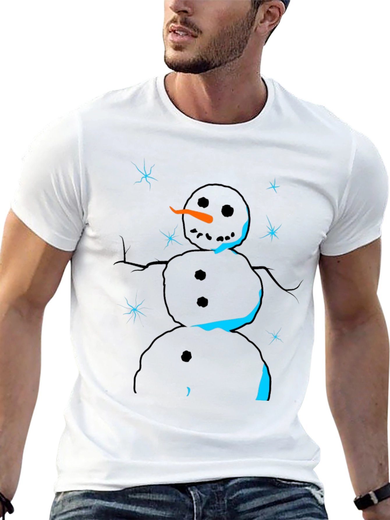 Snowman Graphic Tee - Black Cotton Holiday T-Shirt