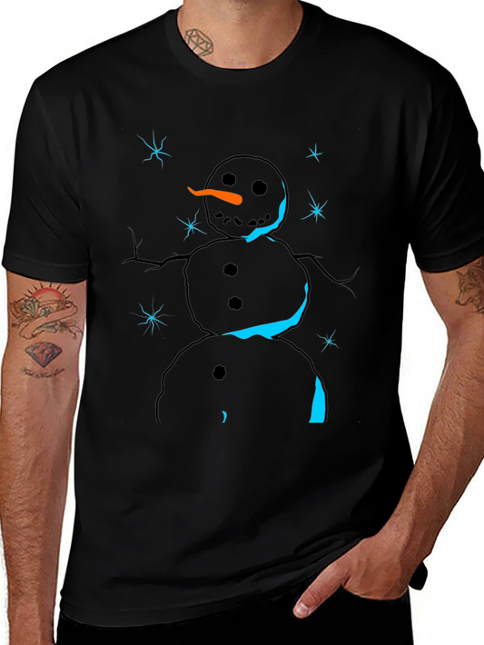 Snowman Graphic Tee - Black Cotton Holiday T-Shirt