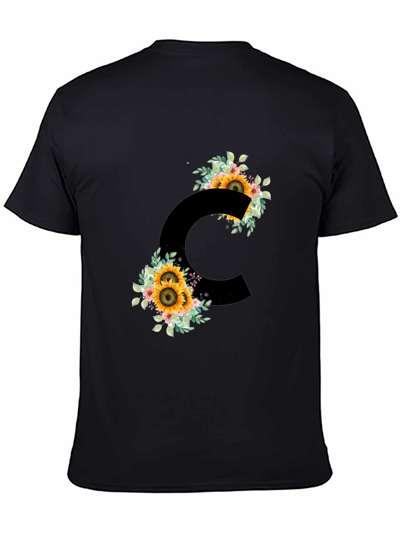 Floral Letter C Black T-Shirt