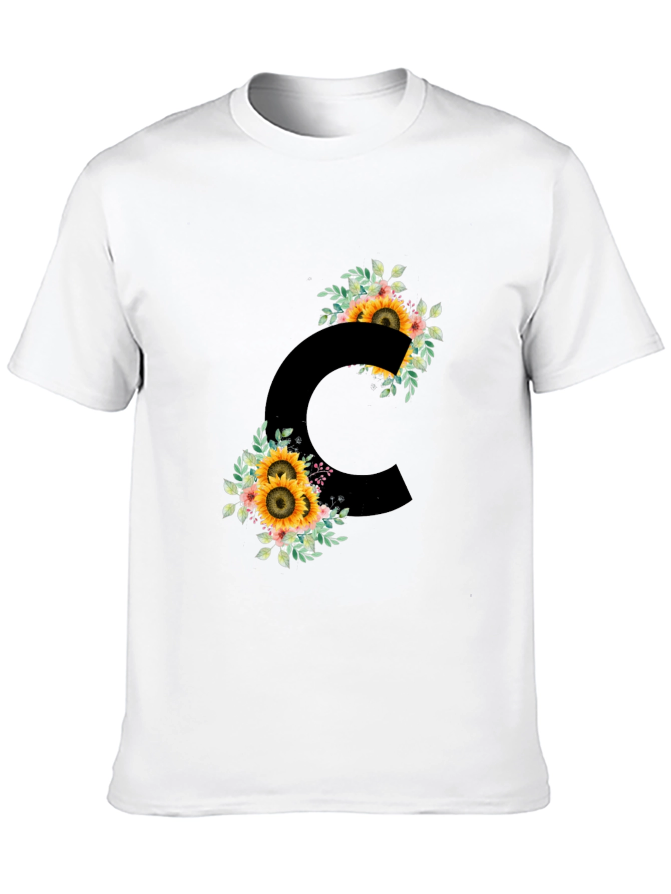 Floral Letter C Black T-Shirt