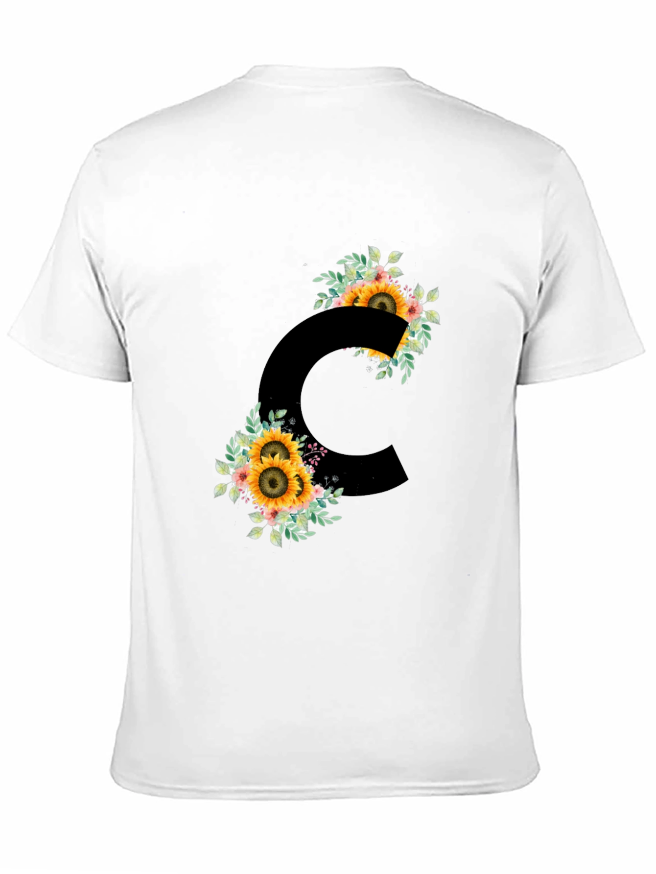 Floral Letter C Black T-Shirt