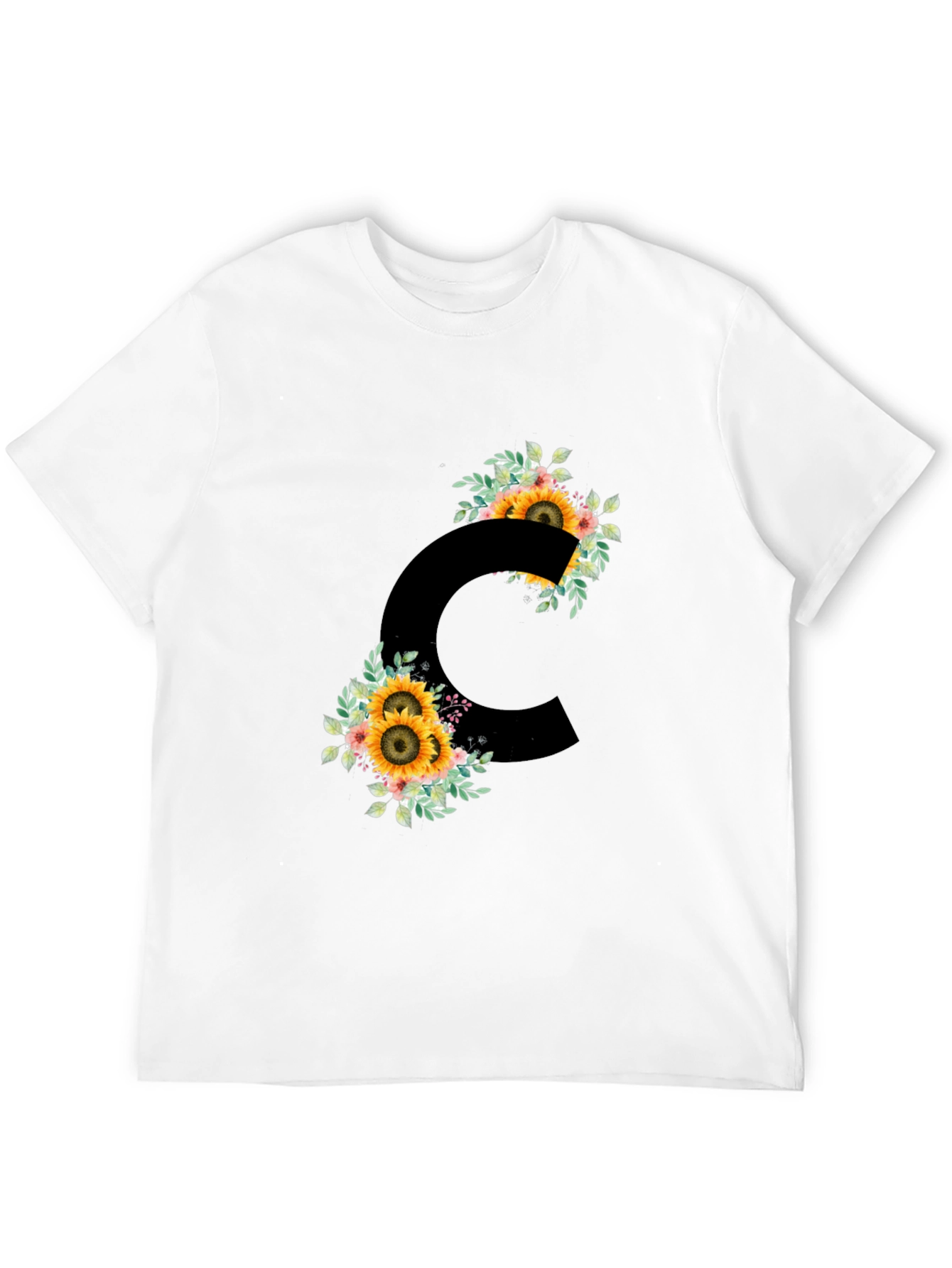 Floral Letter C Black T-Shirt