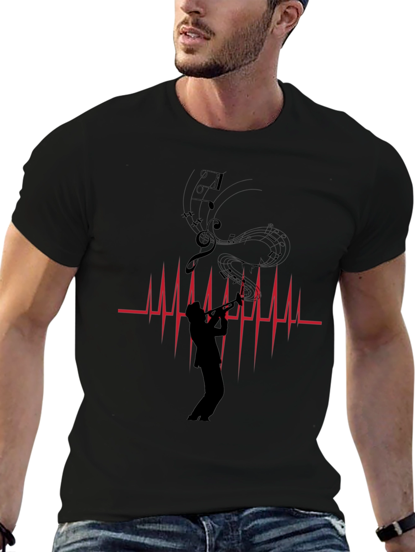 Musician Heartbeat Graphic Tee - Black