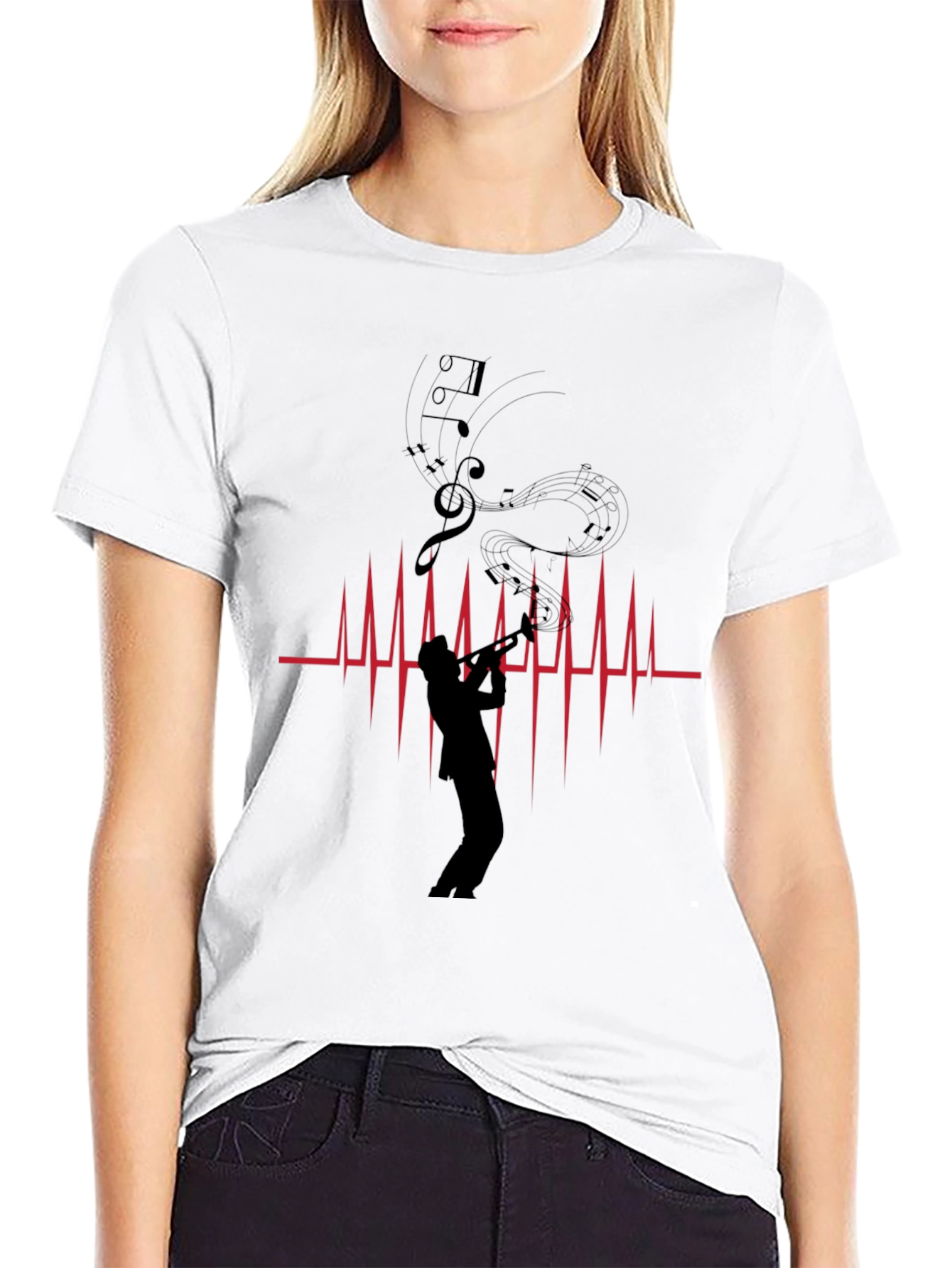 Musician Heartbeat Graphic Tee - Black