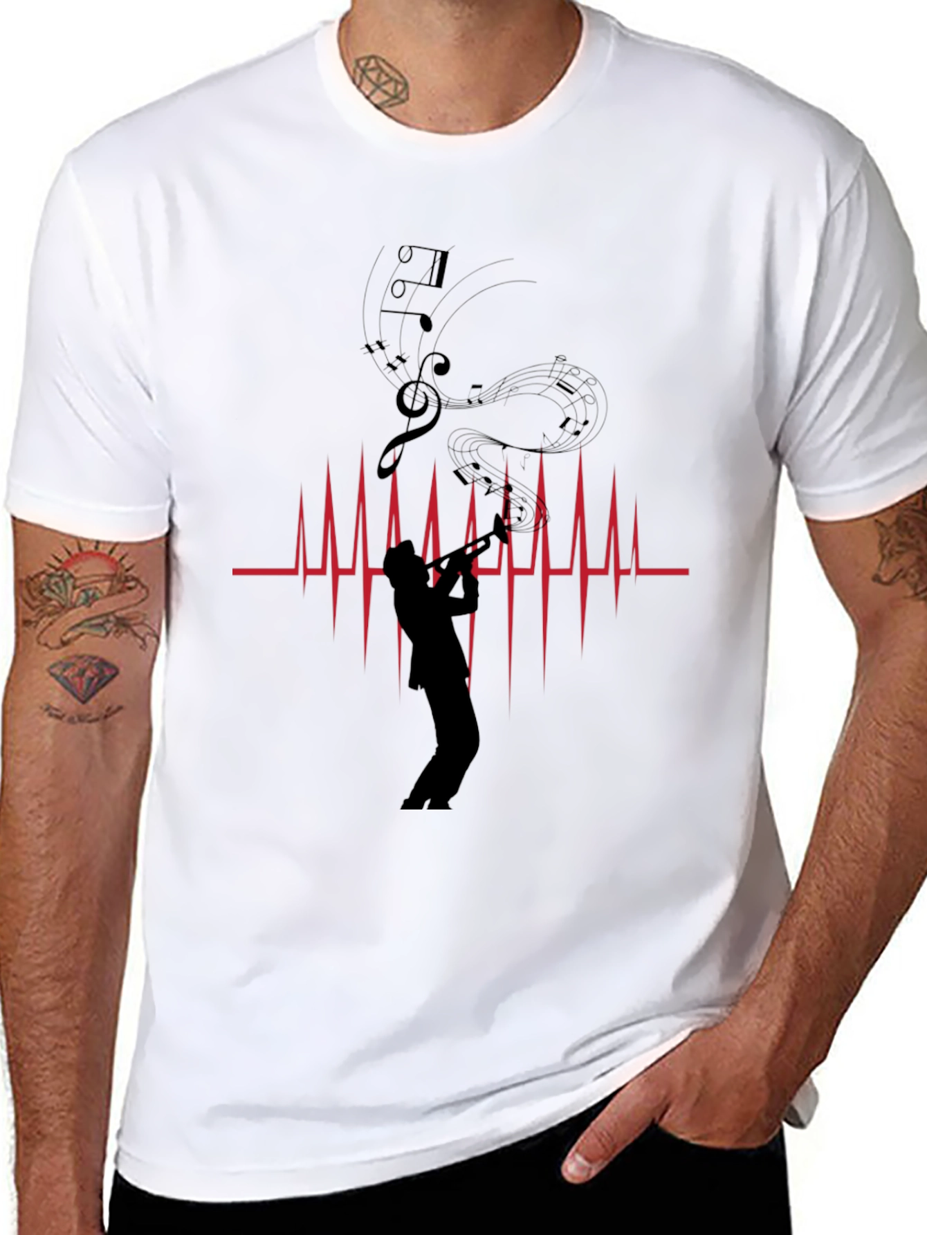Musician Heartbeat Graphic Tee - Black
