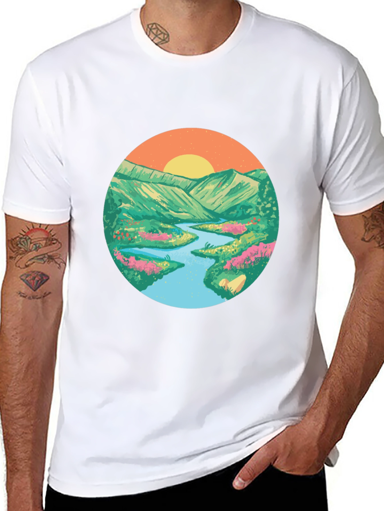 Nature Scene Graphic Tee - Black