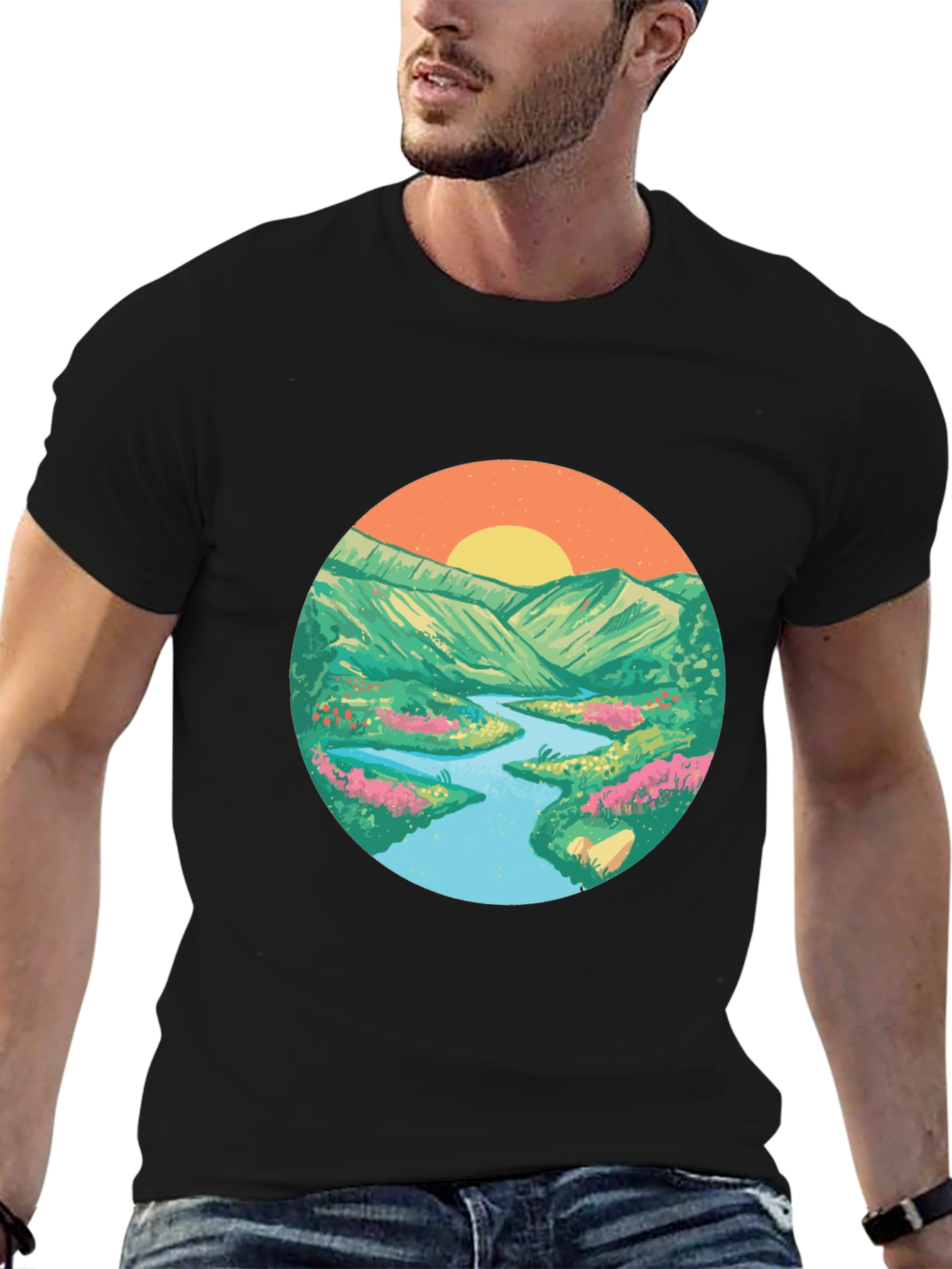 Nature Scene Graphic Tee - Black