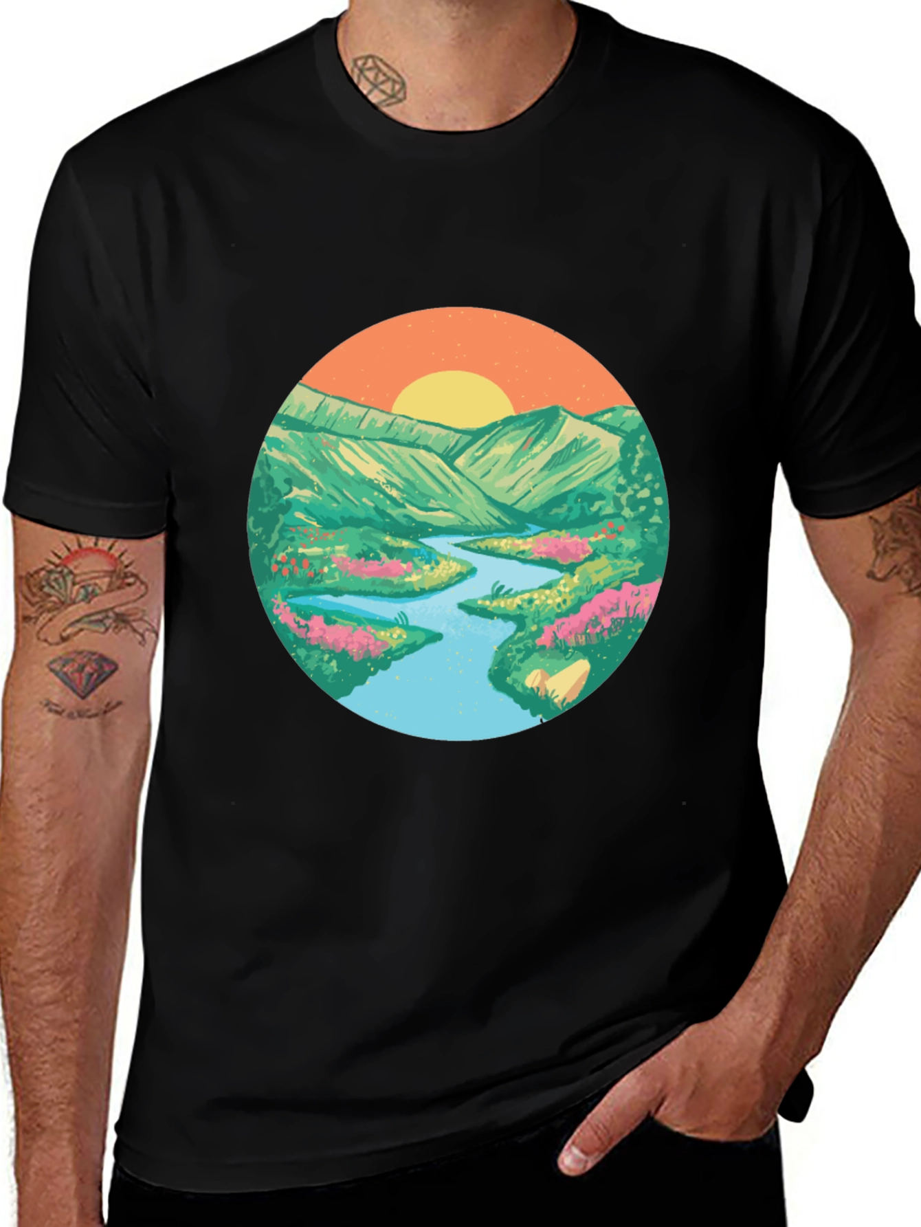 Nature Scene Graphic Tee - Black