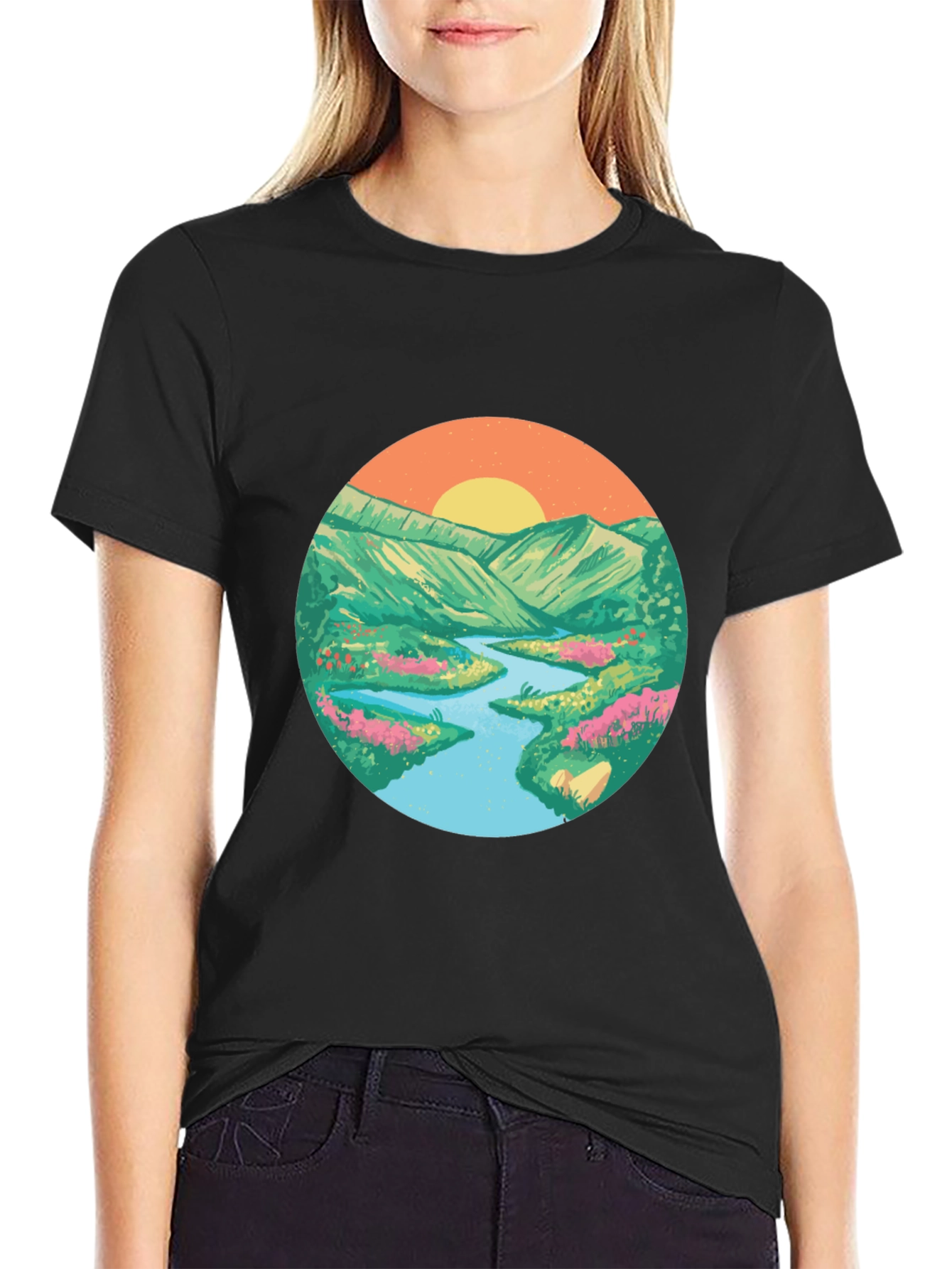 Nature Scene Graphic Tee - Black