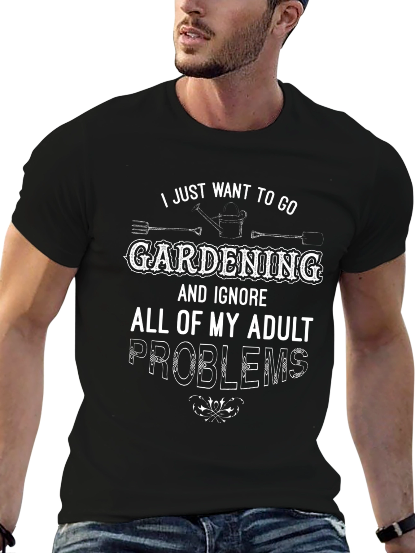 Gardening Adult Problems Graphic Tee - Black