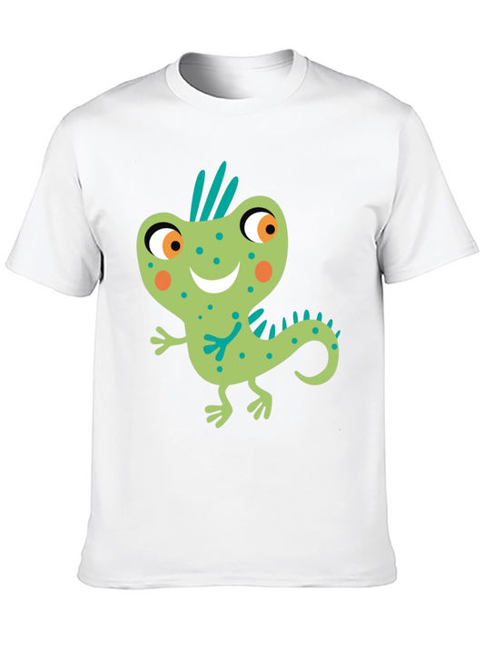 Cute Cartoon Lizard Graphic Tee - Mens Black T-Shirt
