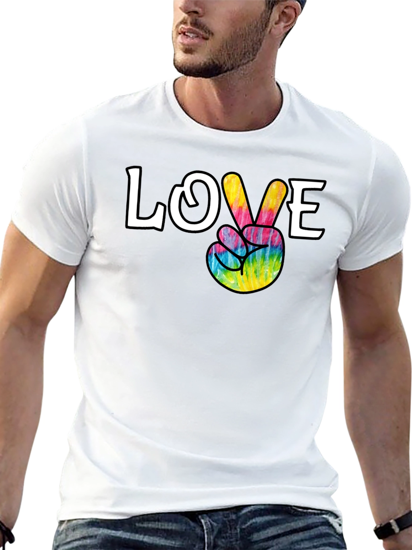 Love Peace Sign Tie Dye Graphic Tee - Black