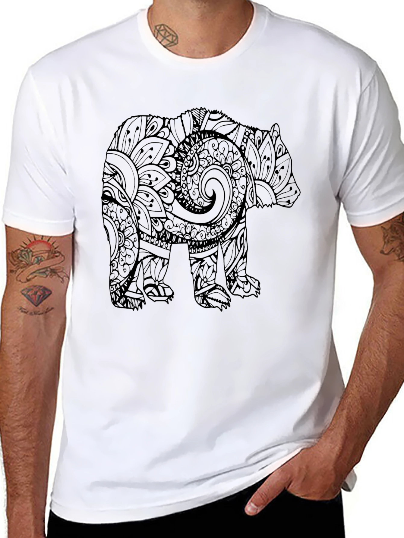 Bear Mandala Graphic Black T-Shirt