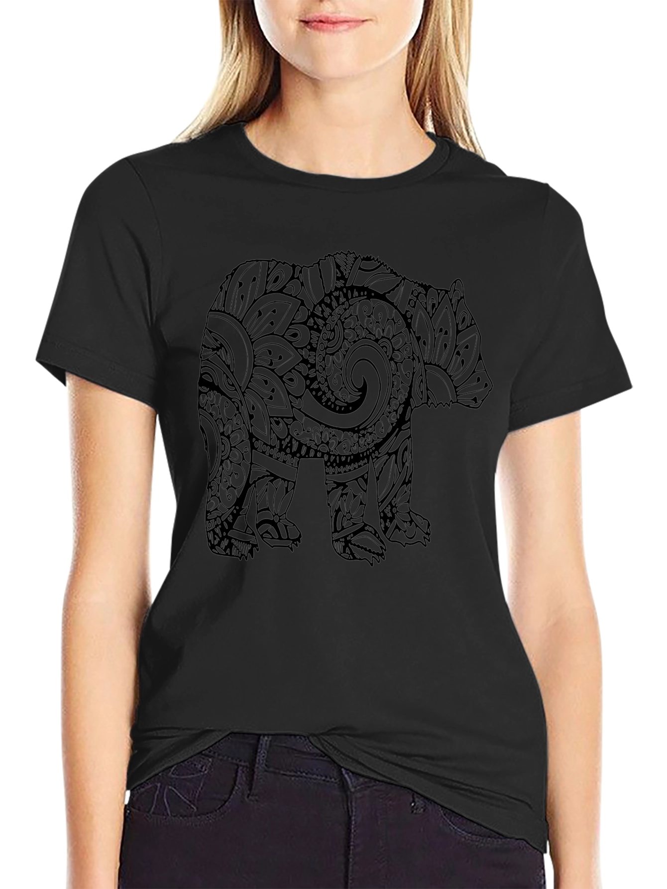 Bear Mandala Graphic Black T-Shirt