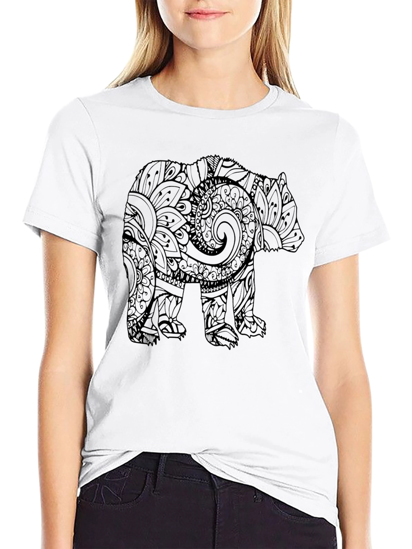 Bear Mandala Graphic Black T-Shirt