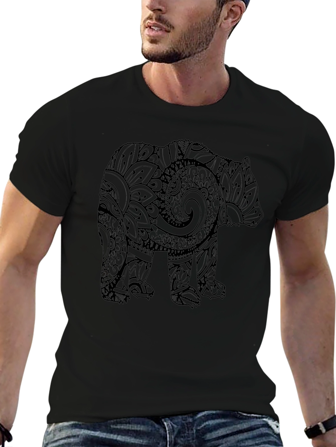 Bear Mandala Graphic Black T-Shirt