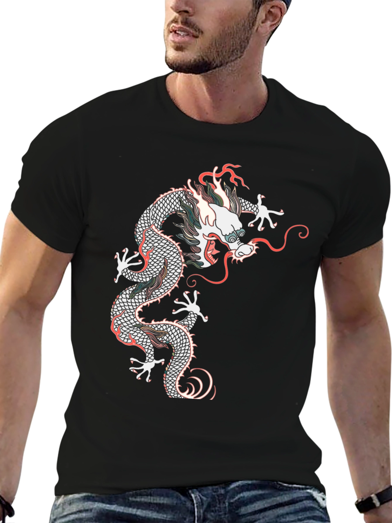 Dragon Graphic T-Shirt - Black Crew Neck
