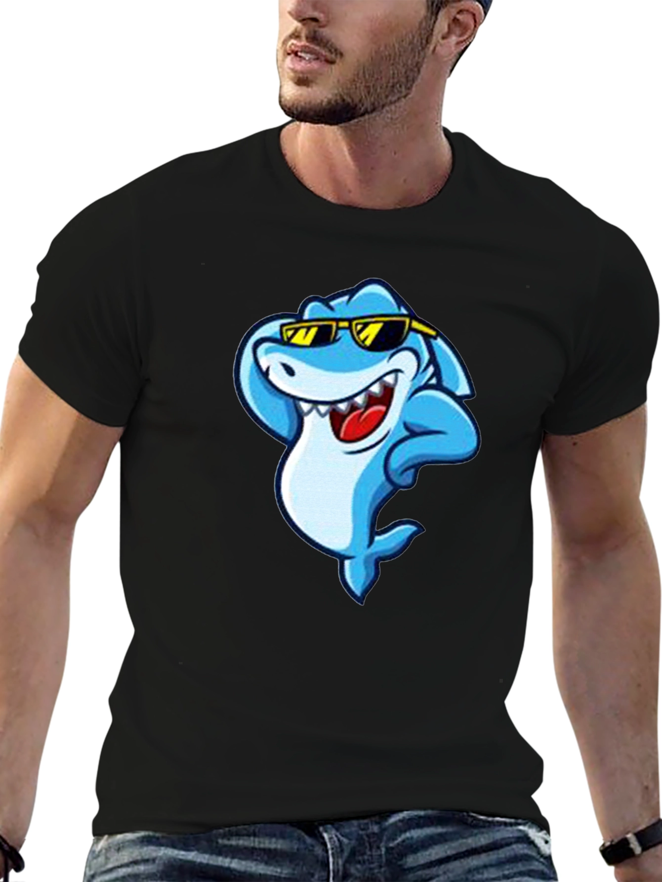 Cool Shark Graphic Tee - Black Cotton T-Shirt