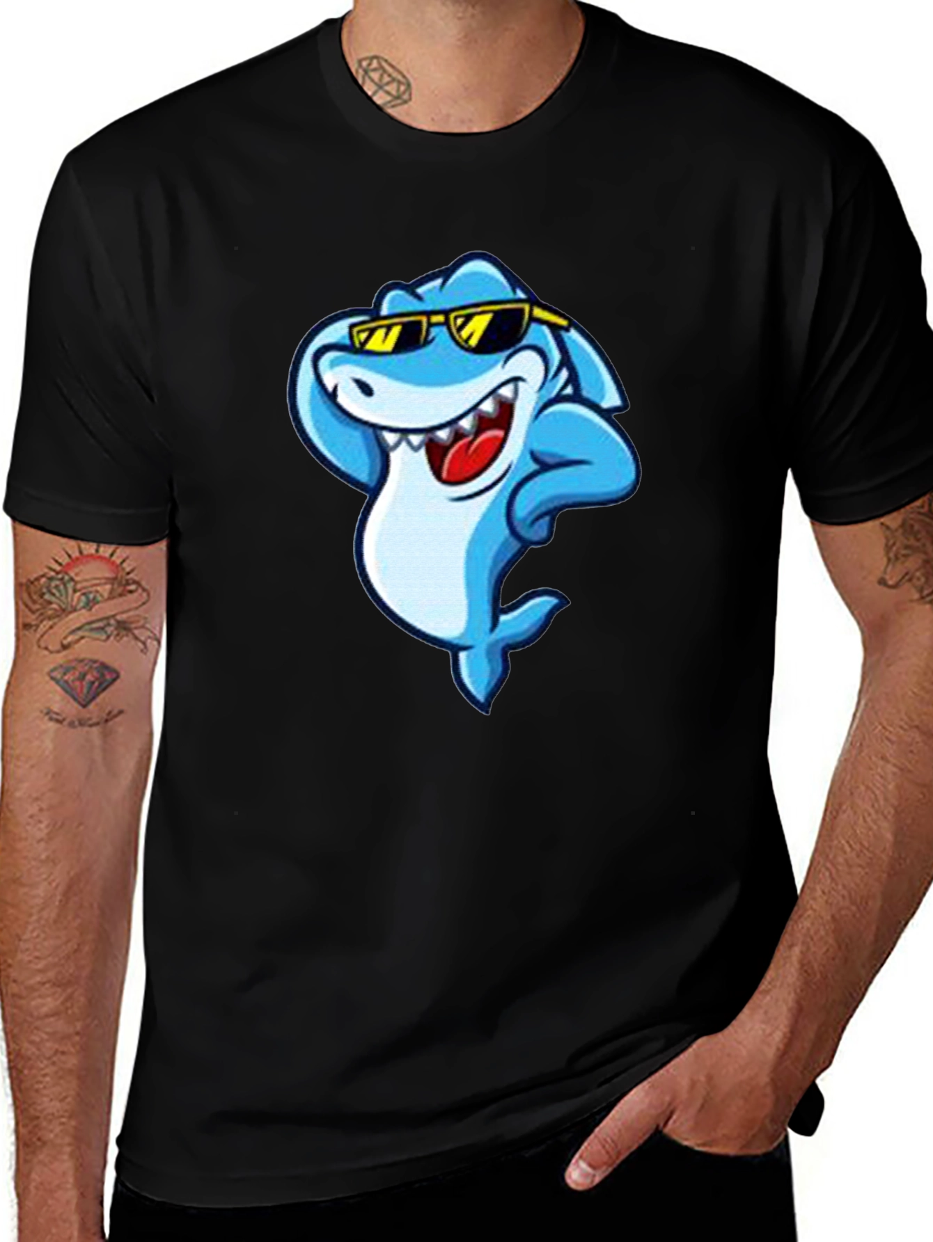 Cool Shark Graphic Tee - Black Cotton T-Shirt