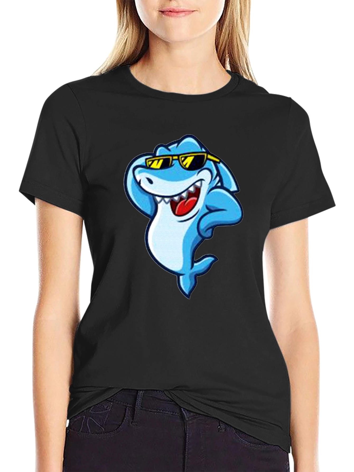 Cool Shark Graphic Tee - Black Cotton T-Shirt