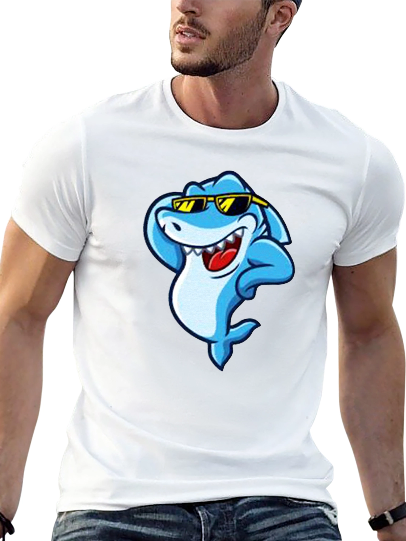 Cool Shark Graphic Tee - Black Cotton T-Shirt