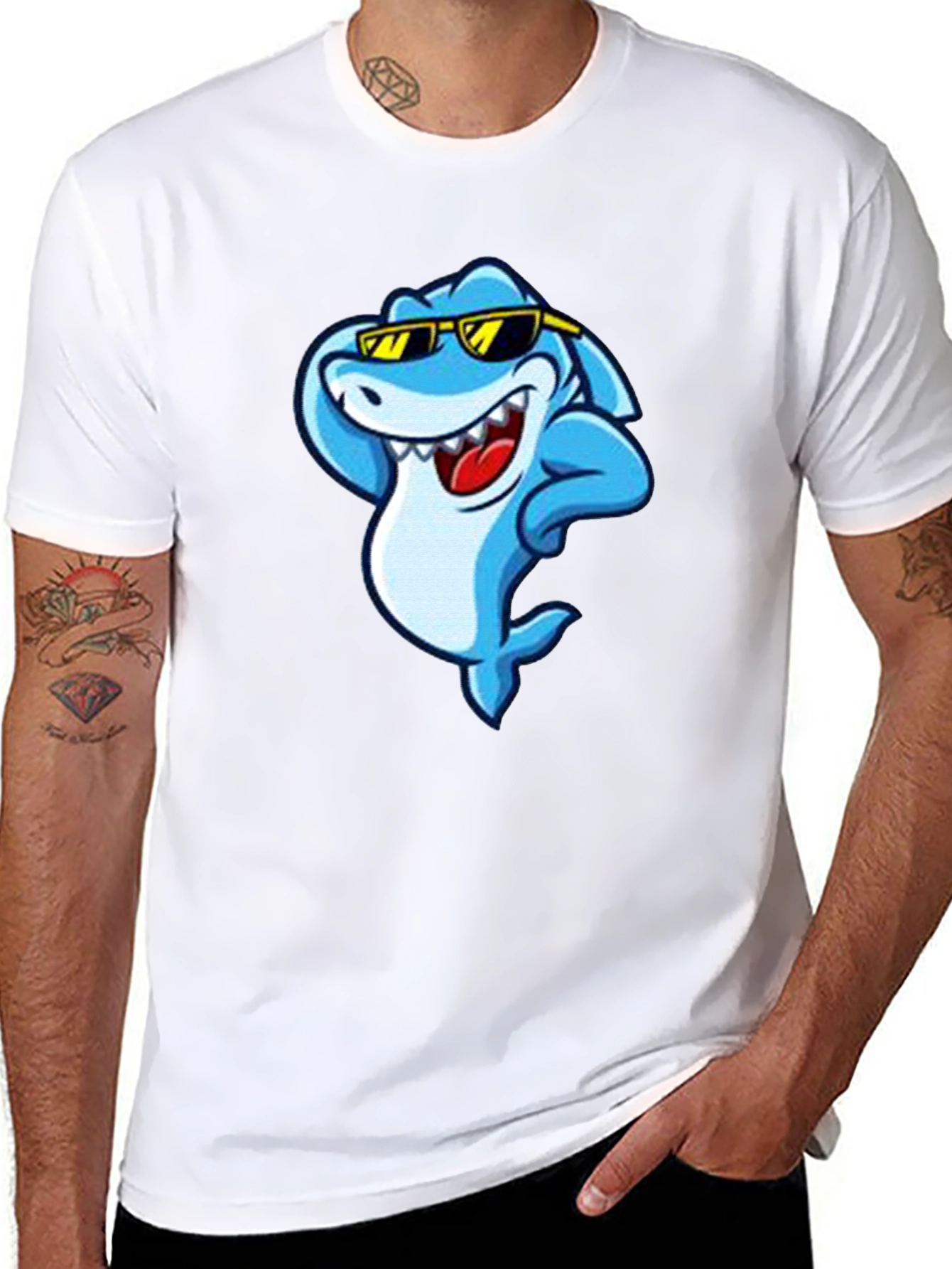 Cool Shark Graphic Tee - Black Cotton T-Shirt