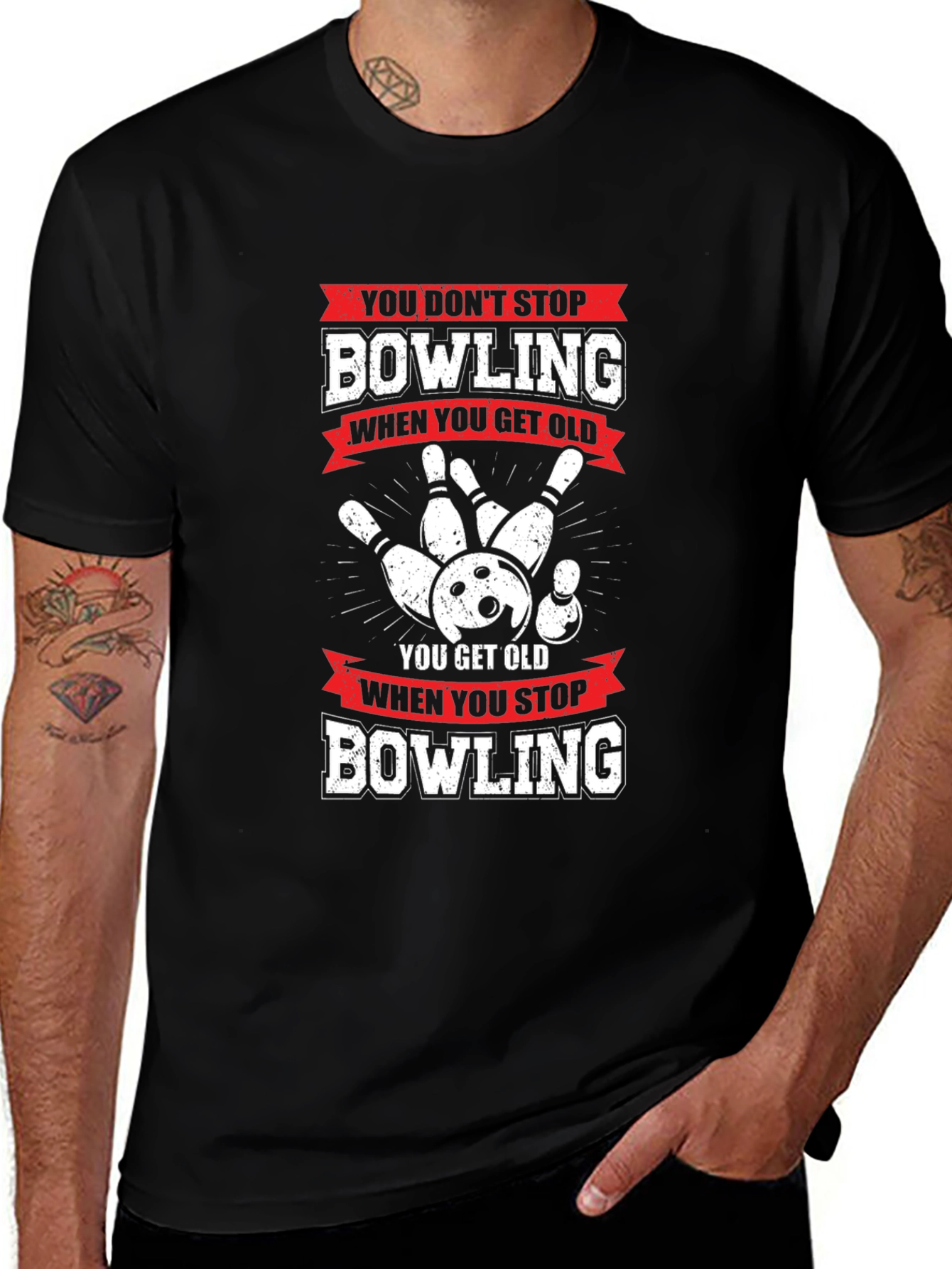 Bowling Never Stops Mens Graphic Tee