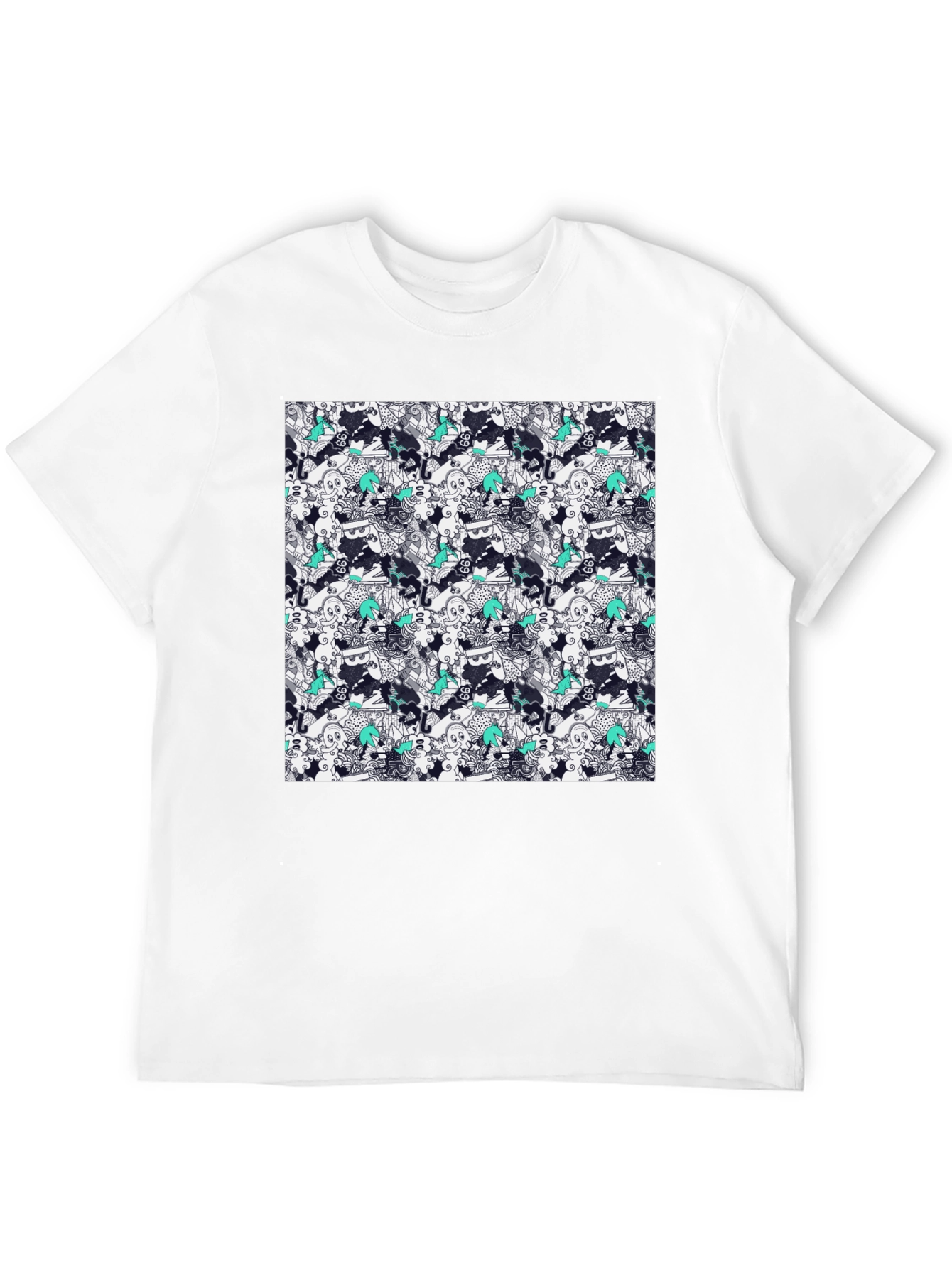 Patterned Cotton Graphic Tee - Abstract Art Style