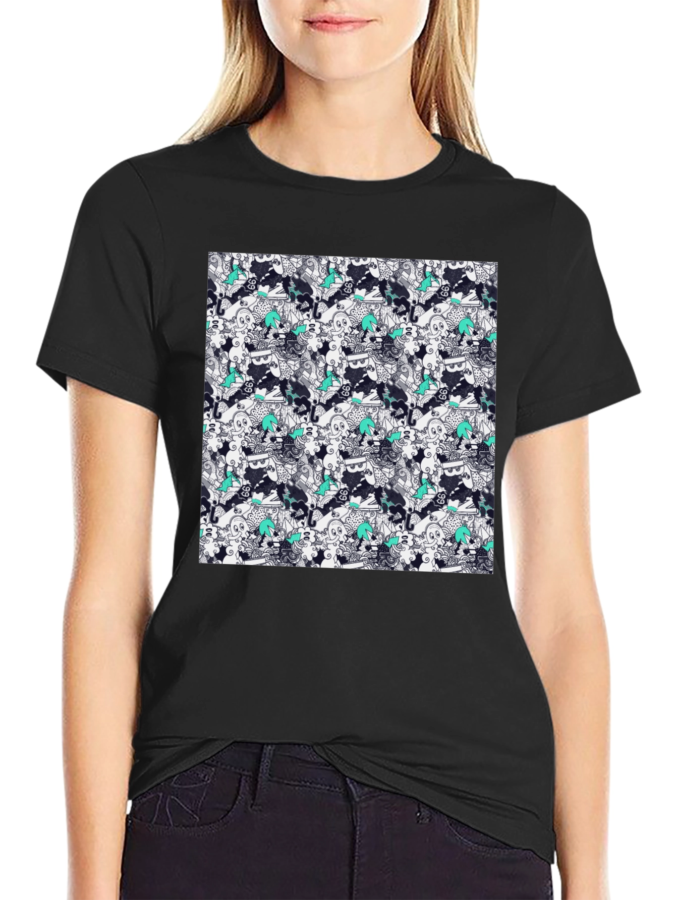 Patterned Cotton Graphic Tee - Abstract Art Style
