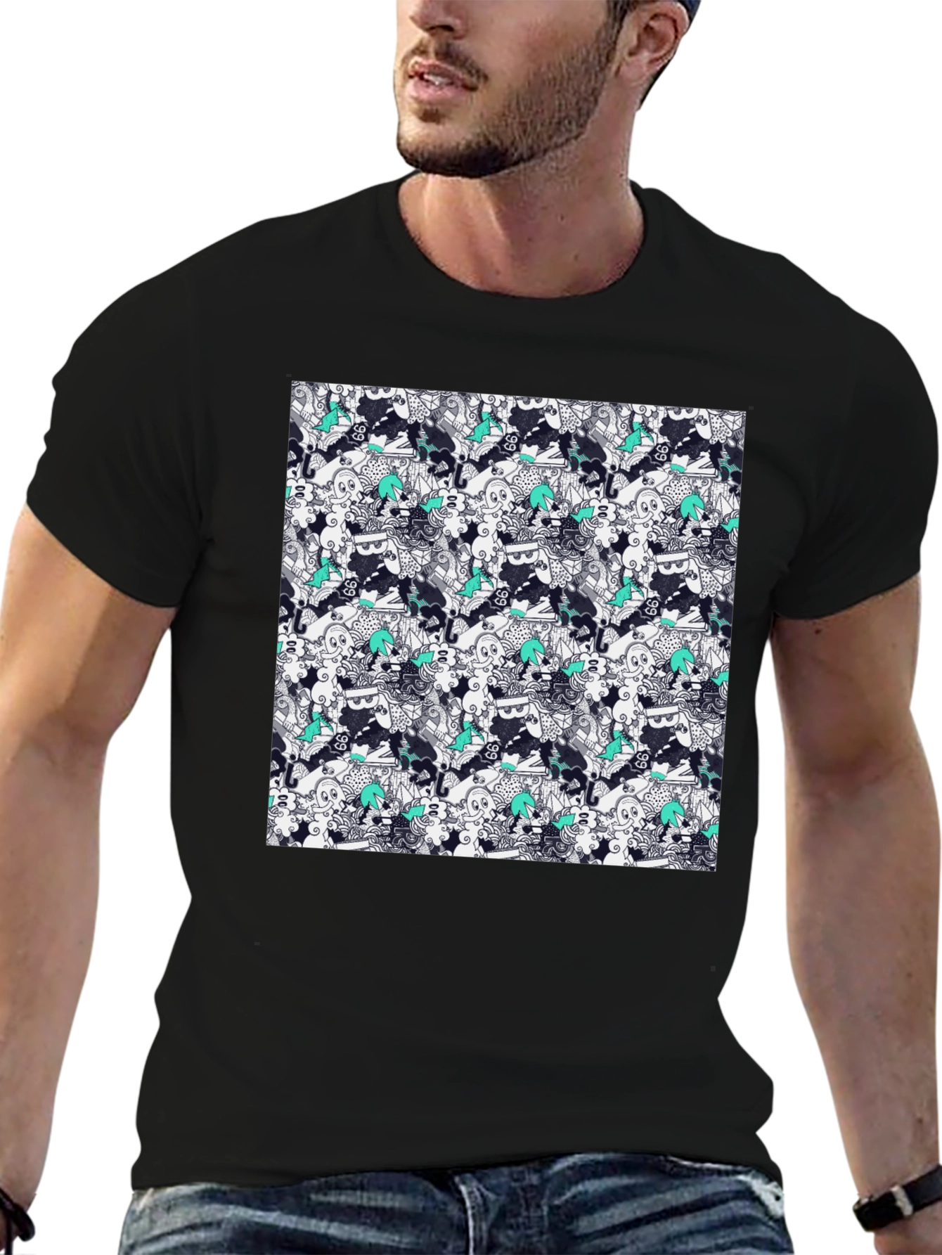 Patterned Cotton Graphic Tee - Abstract Art Style