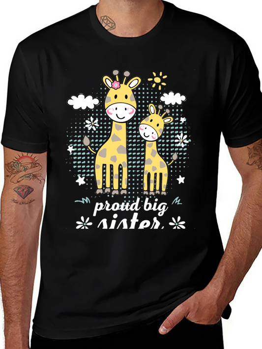 Proud Big Sister Giraffe Graphic Tee - Cute Family Matching Shirt
