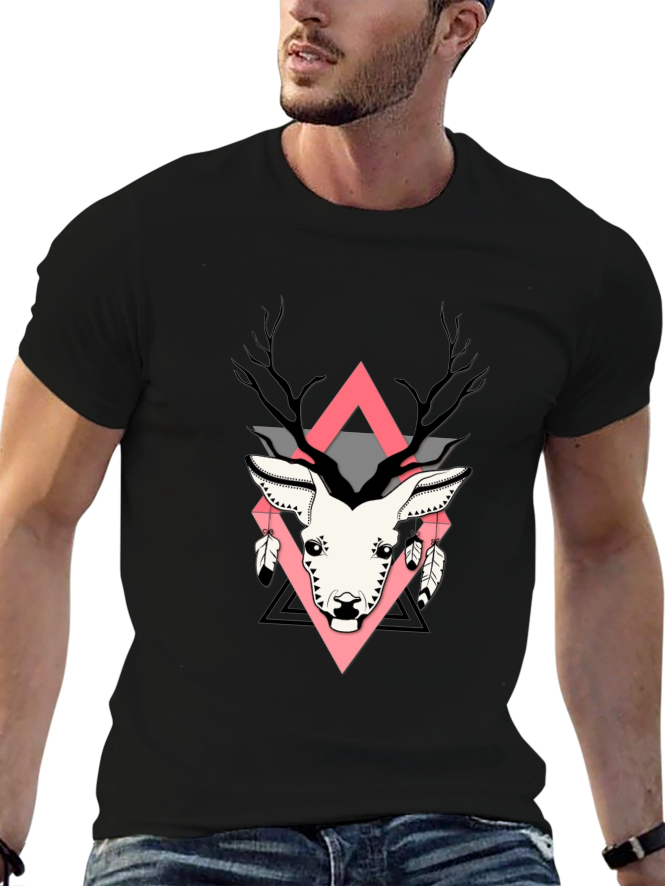 Geometric Deer Graphic Print T-Shirt