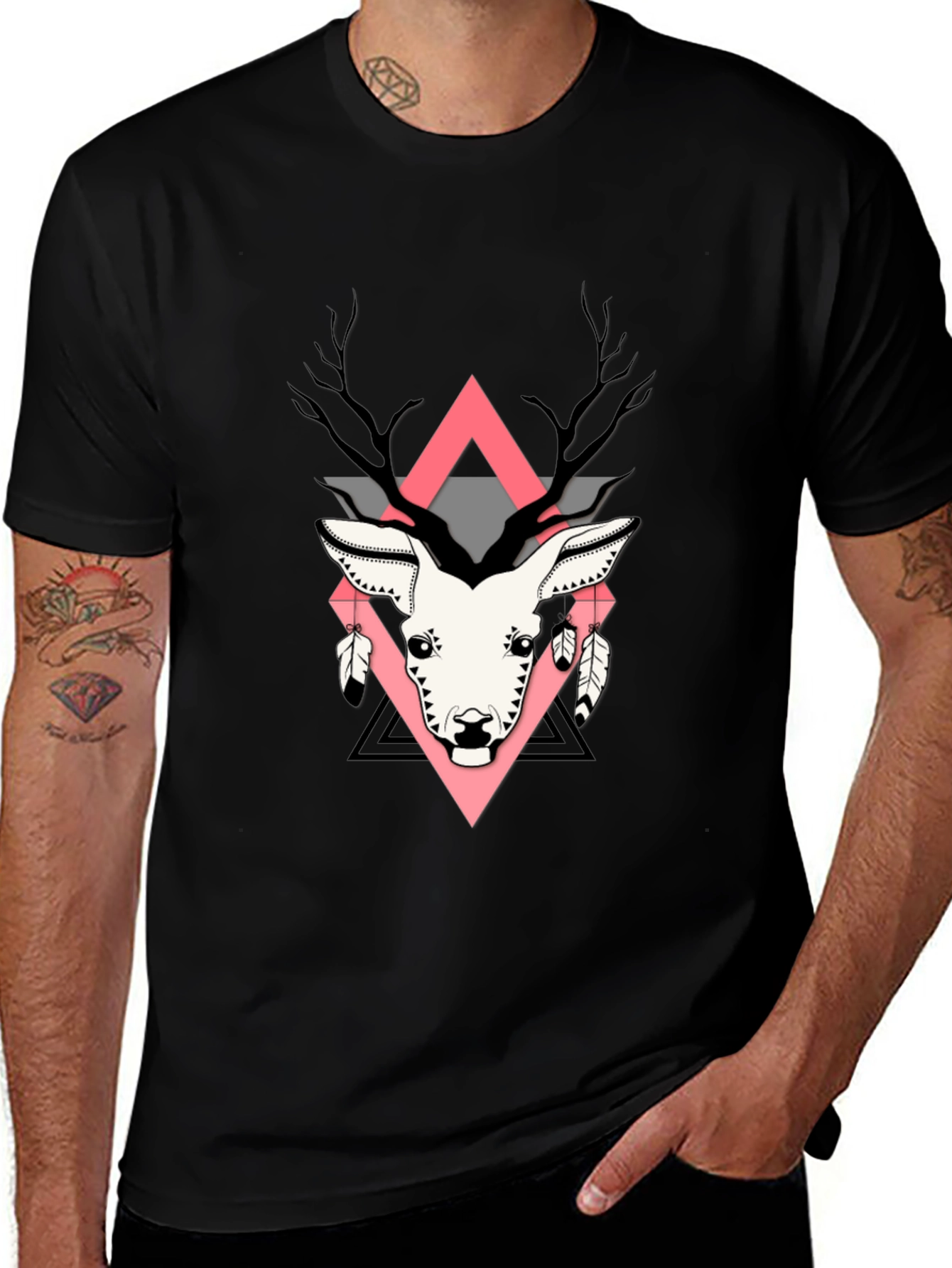 Geometric Deer Graphic Print T-Shirt
