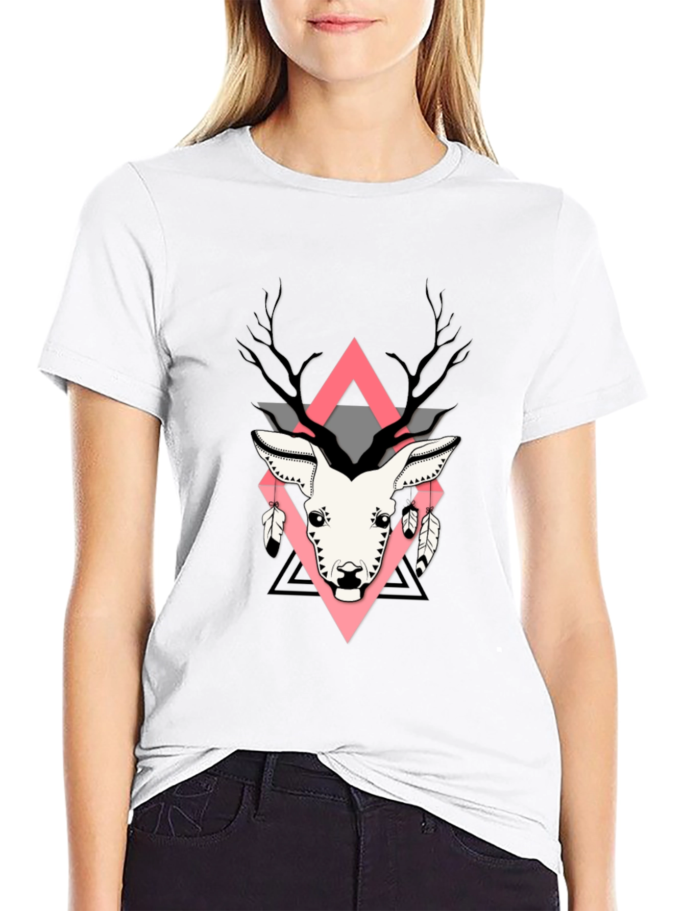 Geometric Deer Graphic Print T-Shirt