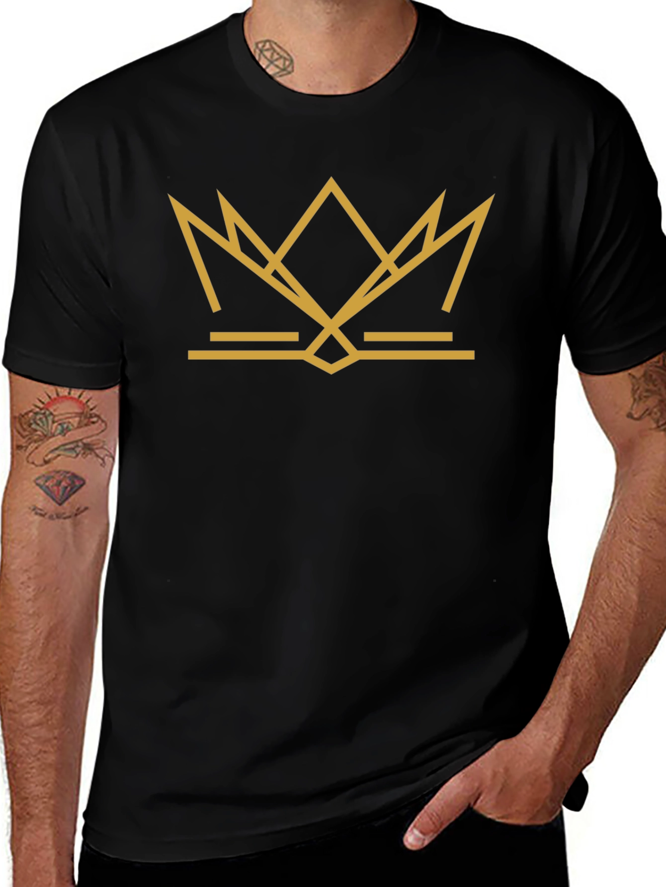 Geometric Crown Graphic Tee - Black