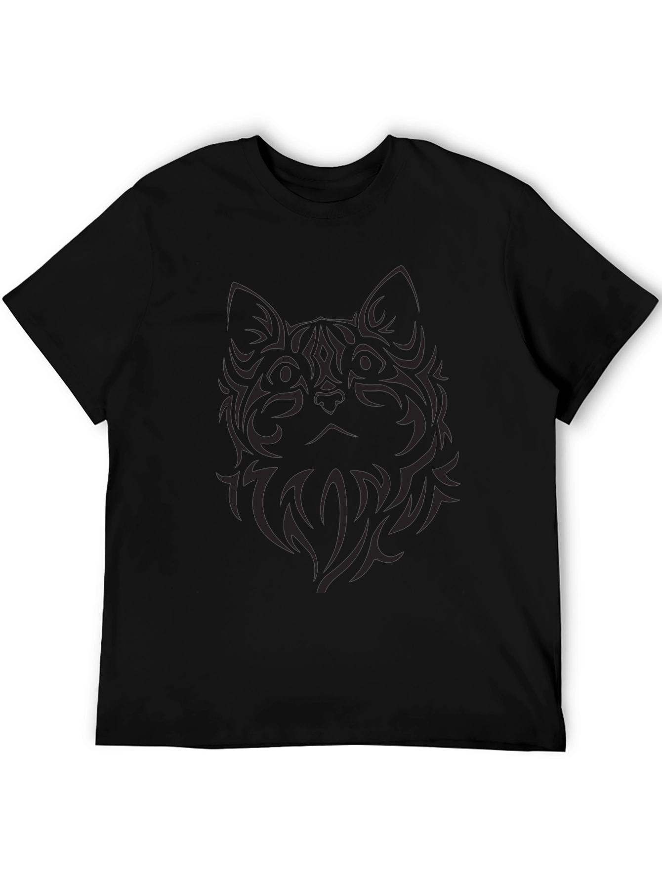 Mens Black Tribal Cat Graphic T-Shirt