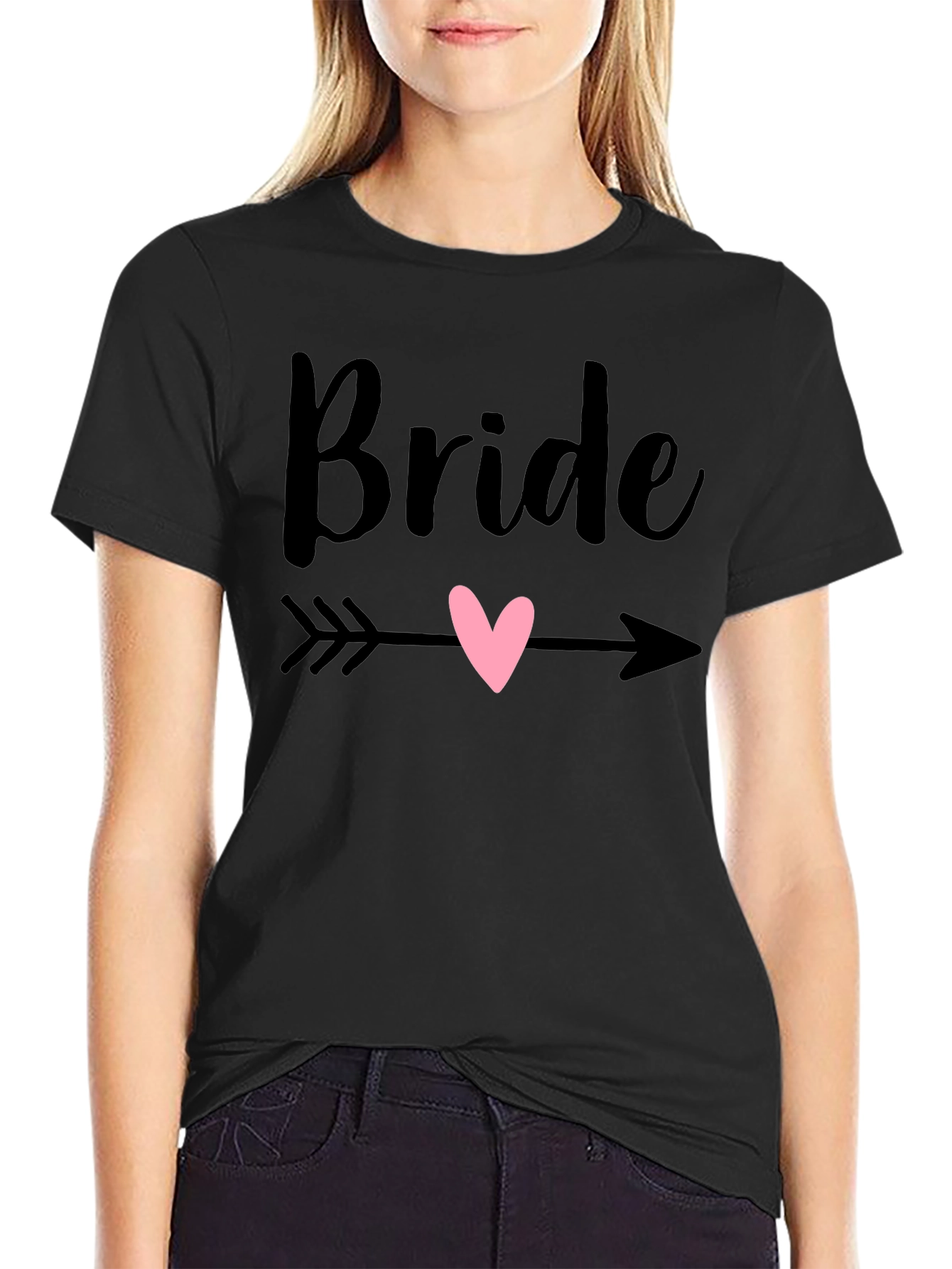 Bride Heart Arrow Graphic Tee - Black Cotton T-Shirt