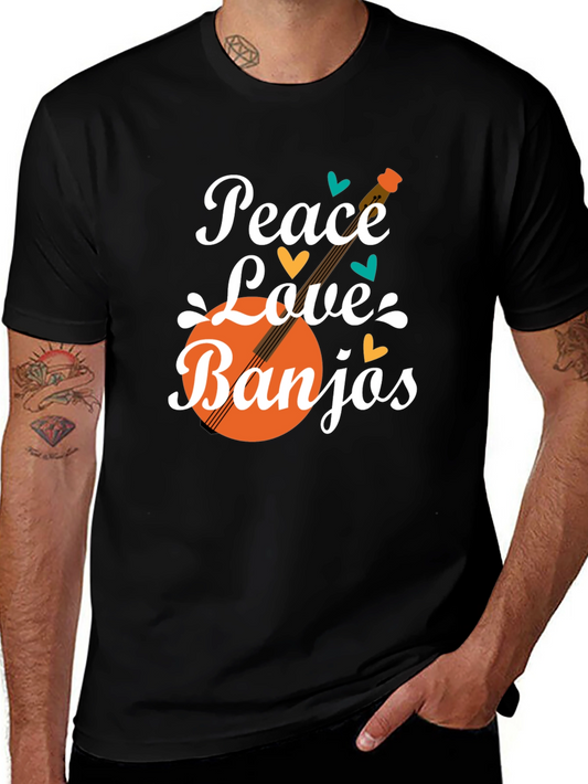 Peace Love Banjos T-Shirt - Musical Graphic Tee