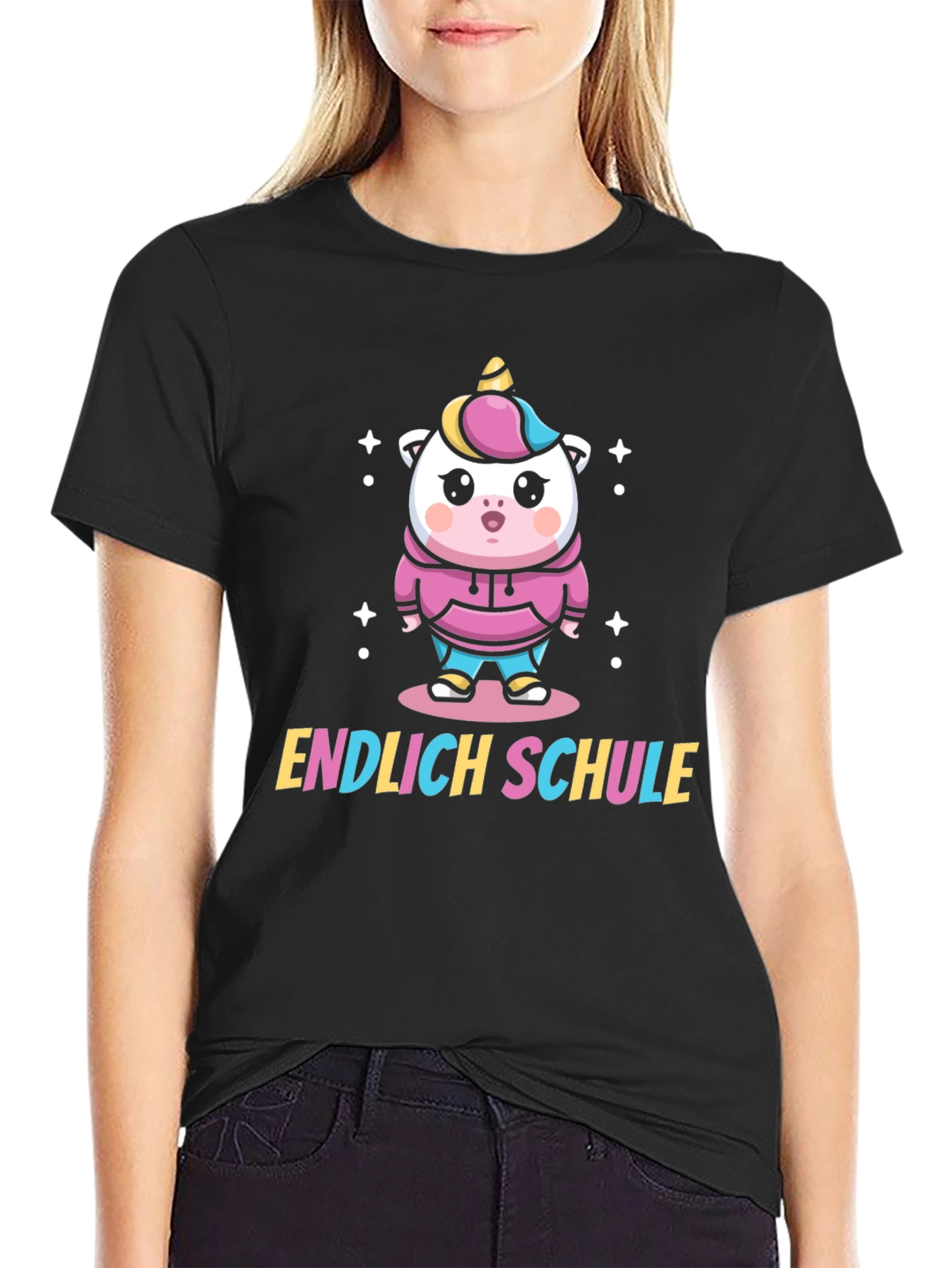 Finally School Unicorn Black T-Shirt